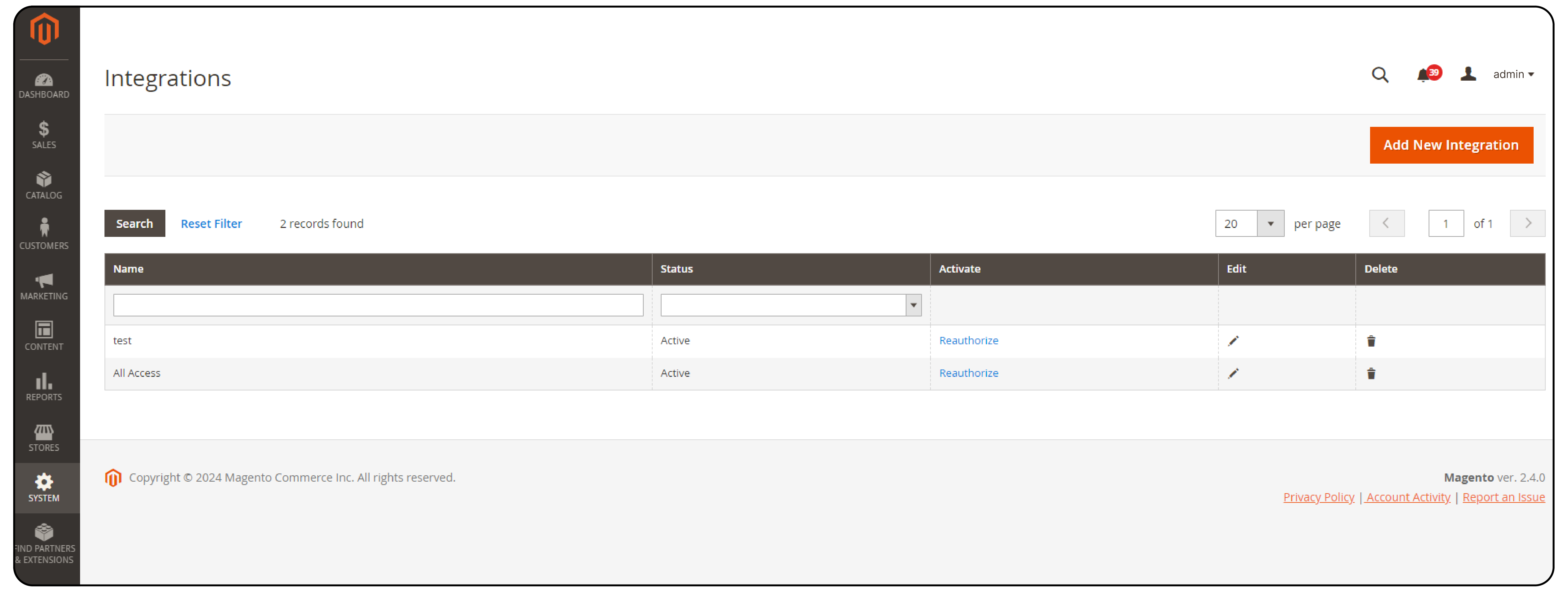 Adding new integration and obtain API credentials in Magento 2