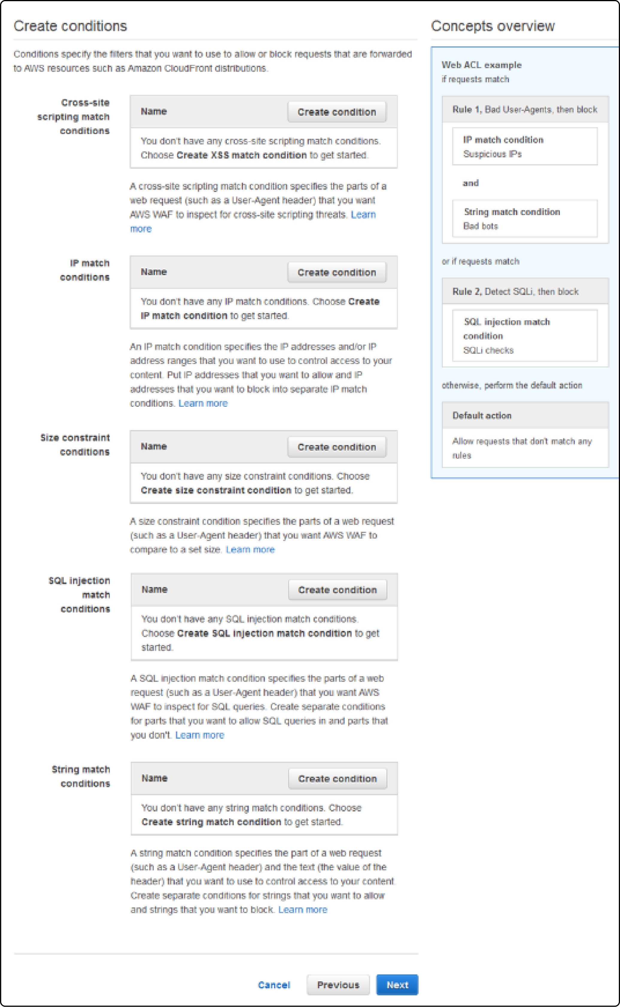 Creating conditions to integrate AWS WAF Magento