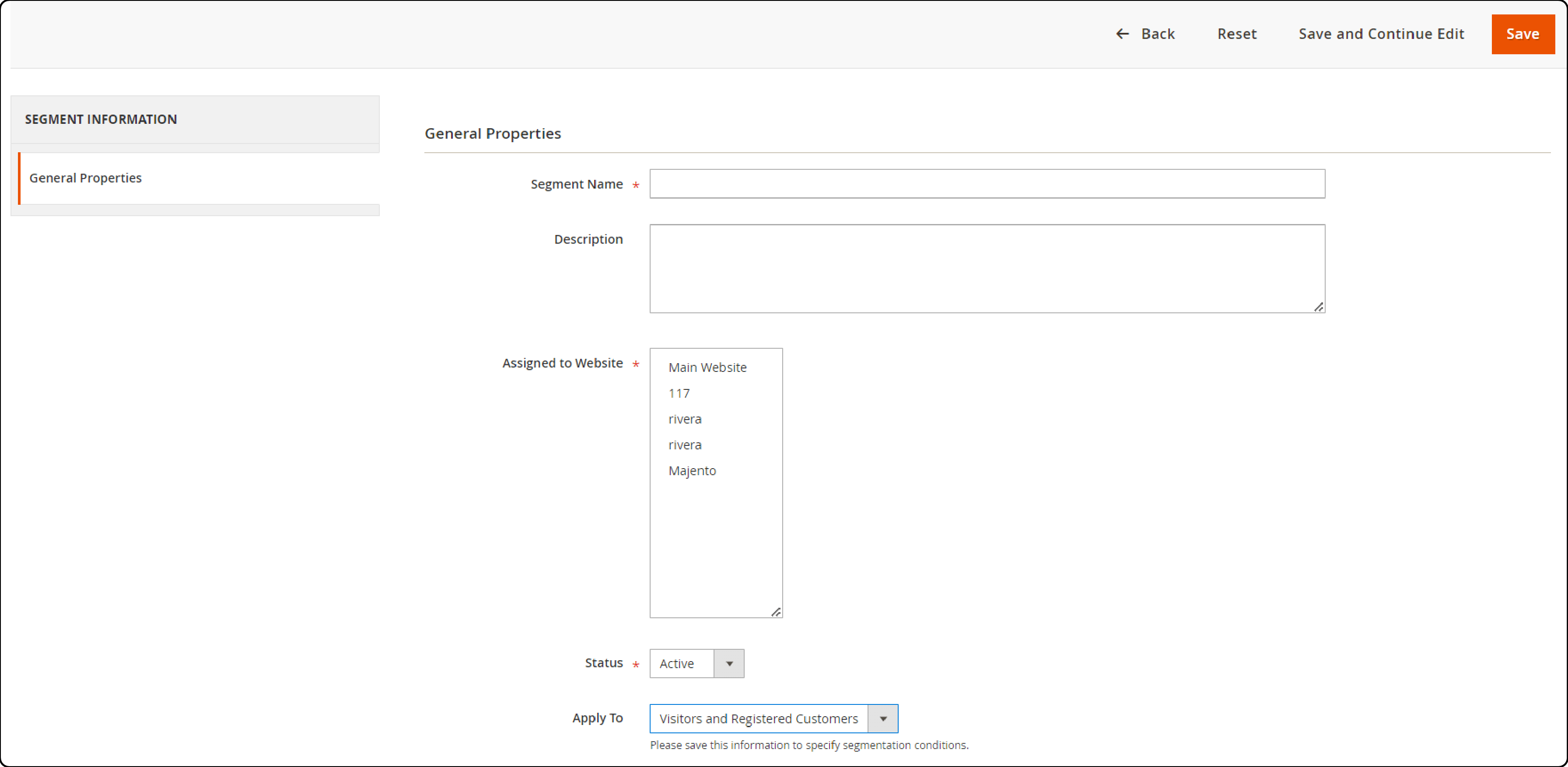 Magento 2 Customer Segments Name &amp; Description
