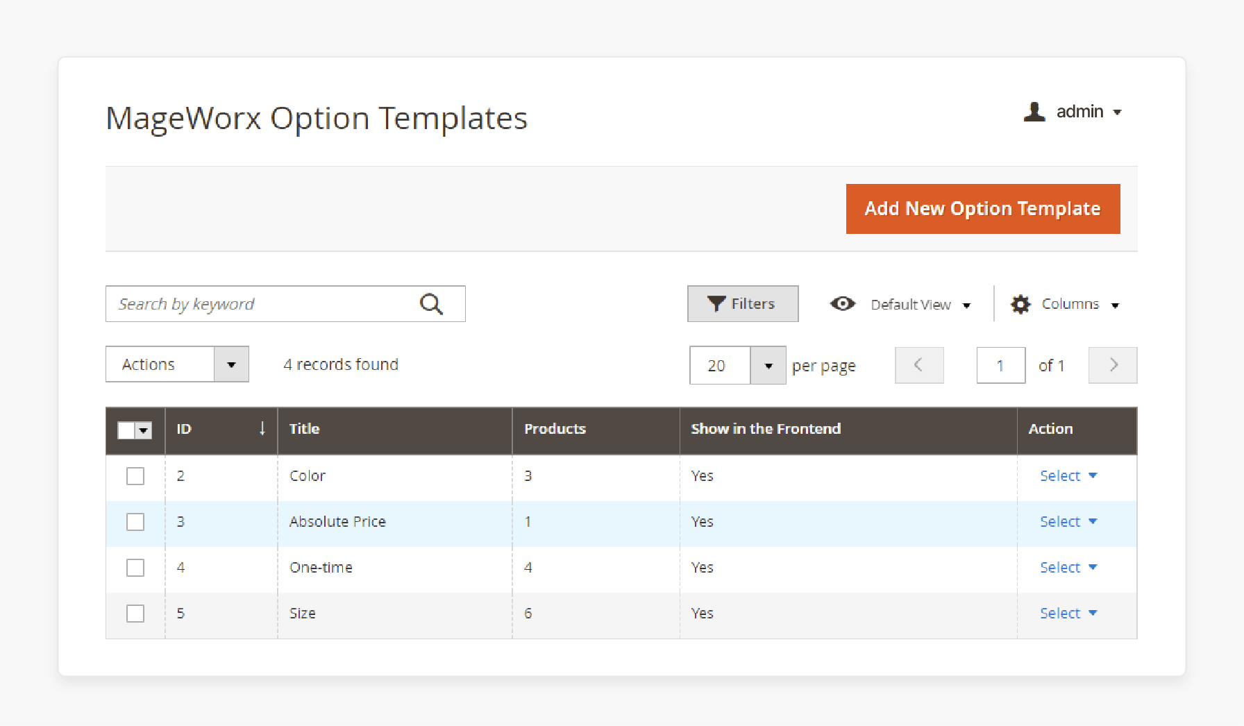 accessing the custom options template management page in magento 2 admin panel