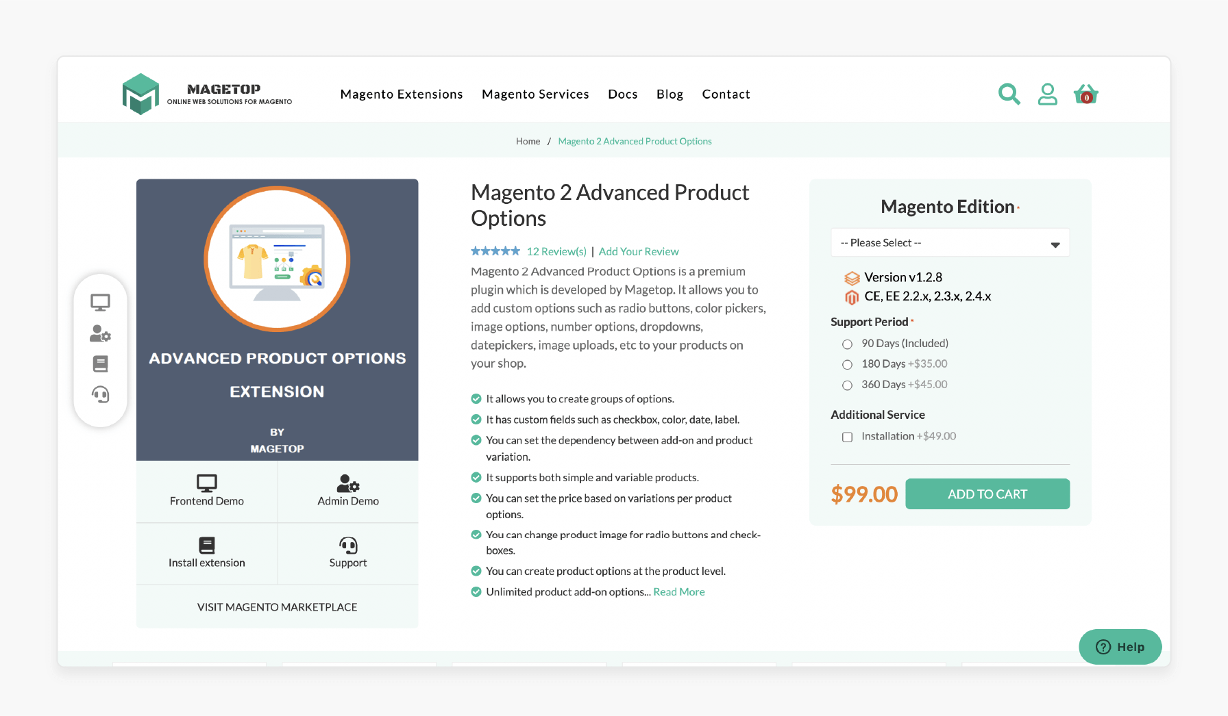 advanced product options extension for magento 2 by magetop with product preview and customization options
