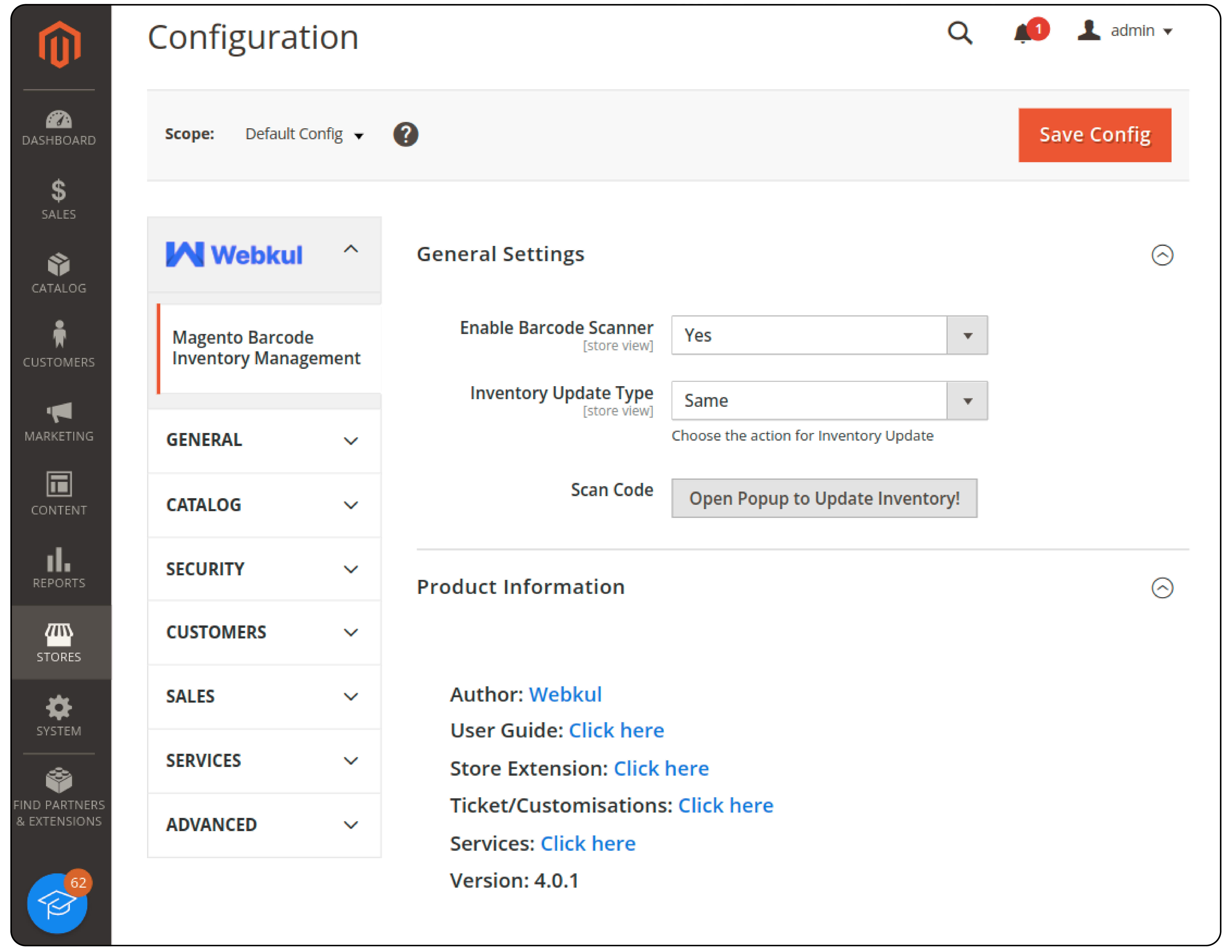 Configuration of Magento 2 Barcode Extension