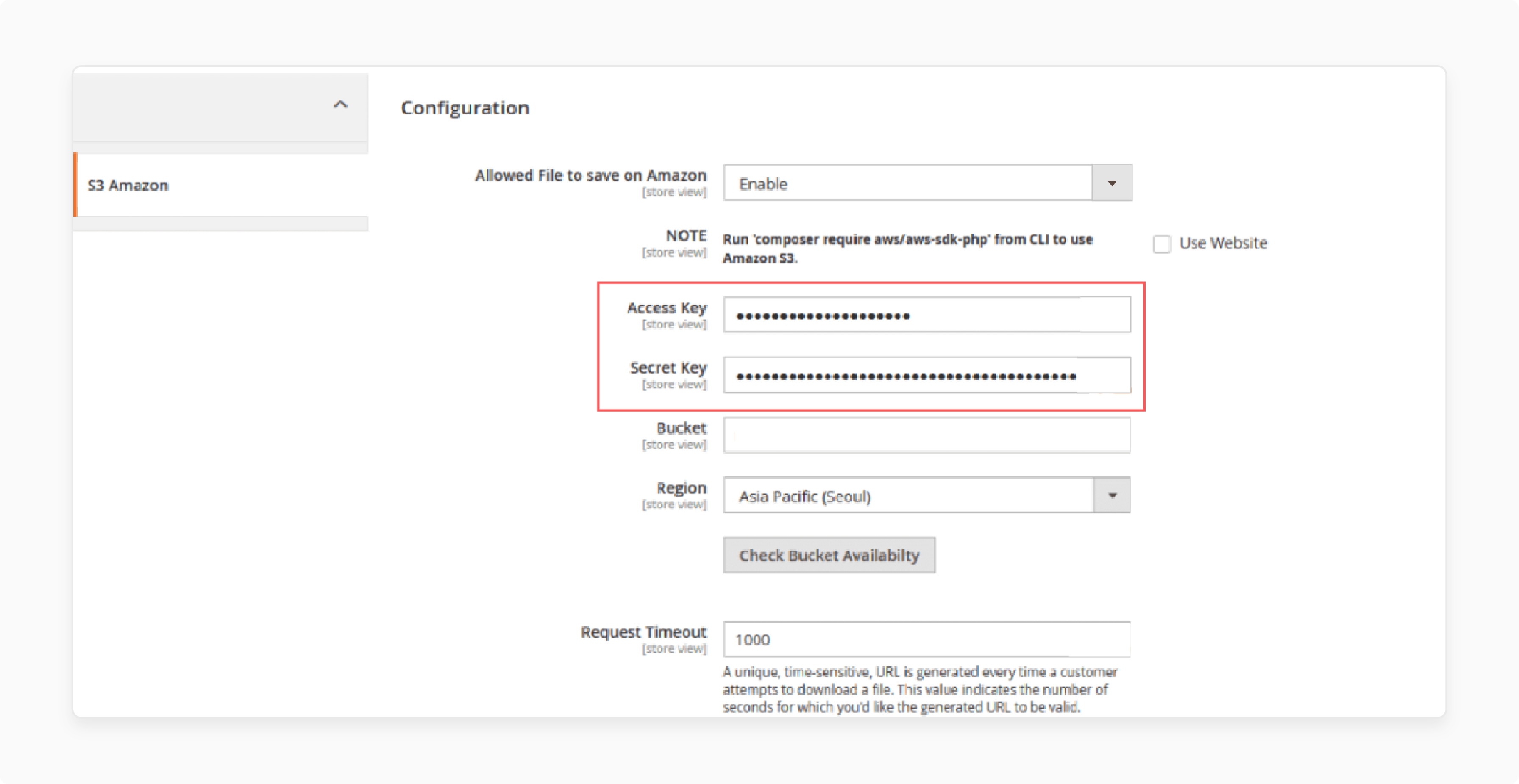 Access Key Id in Magento 2 Amazon S3