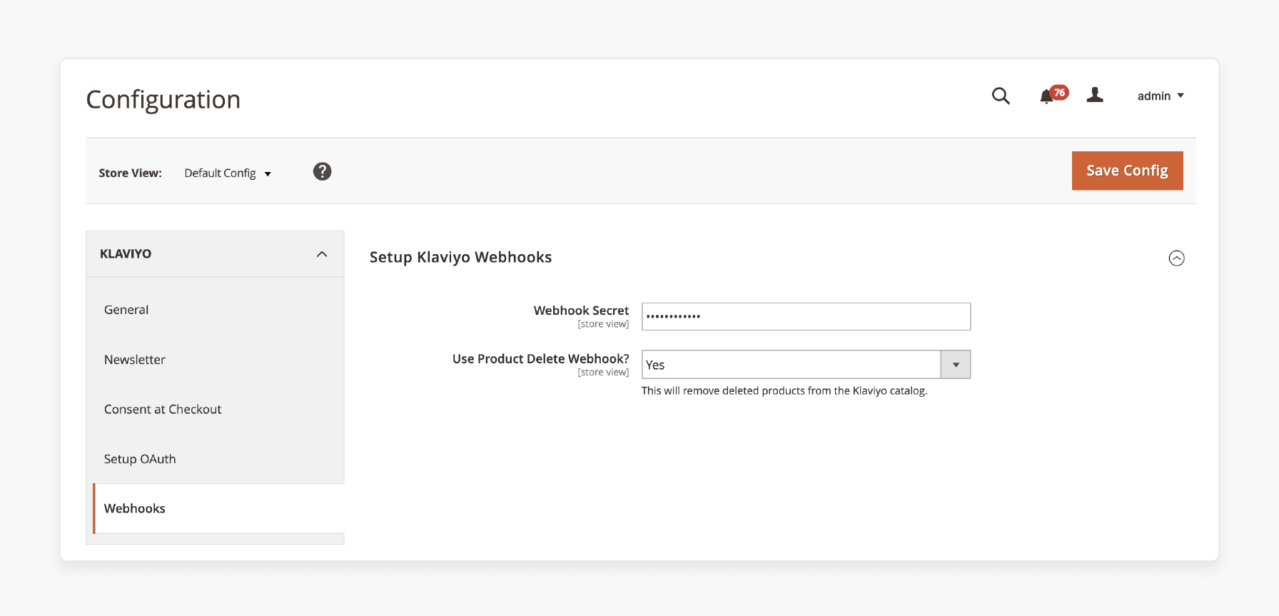 magento 2 webhook configuration with klaviyo for product data syncing and secure integration