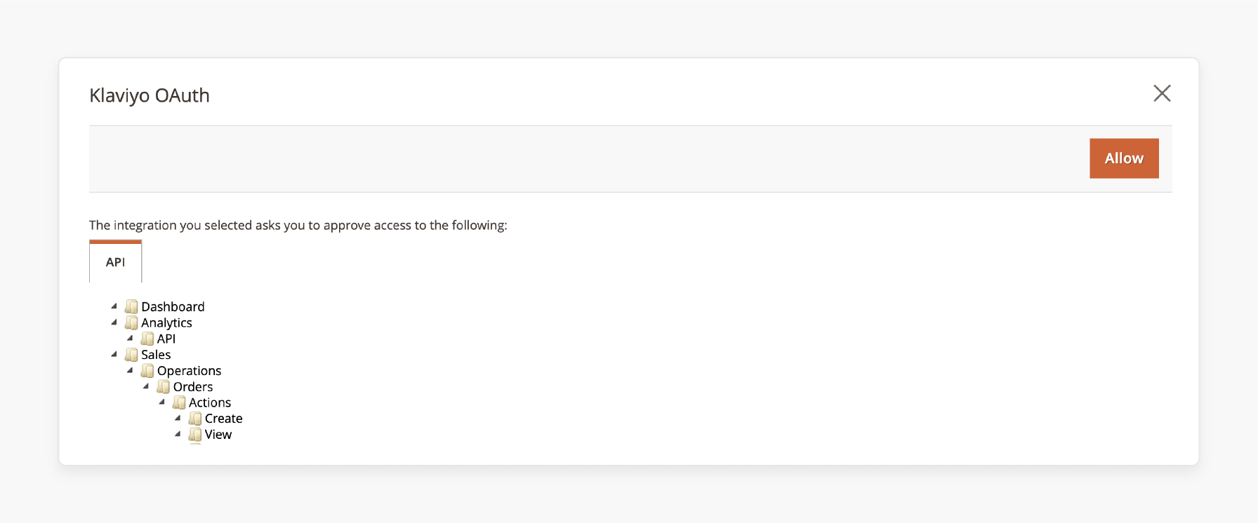 completing klaviyo magento 2 integration setup by clicking 'allow'