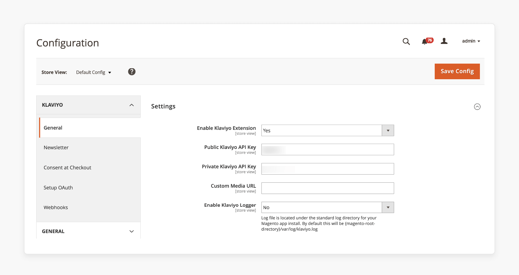 step 2 of klaviyo magento 2 integration showing extension setup