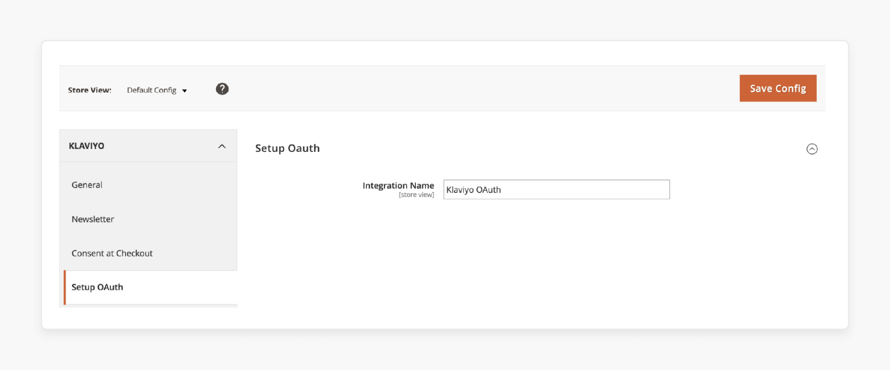 magento setup oauth section for klaviyo integration