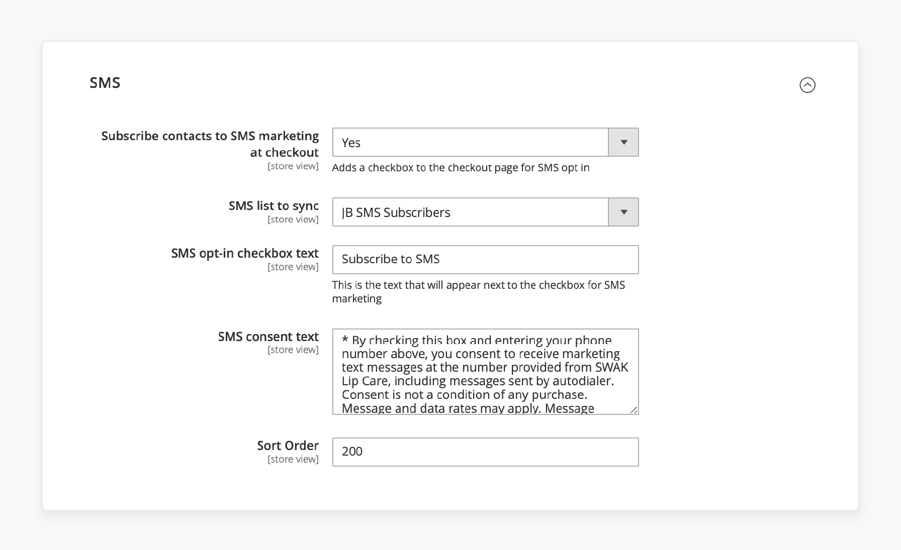 selecting sms contact list to sync with klaviyo in magento 2