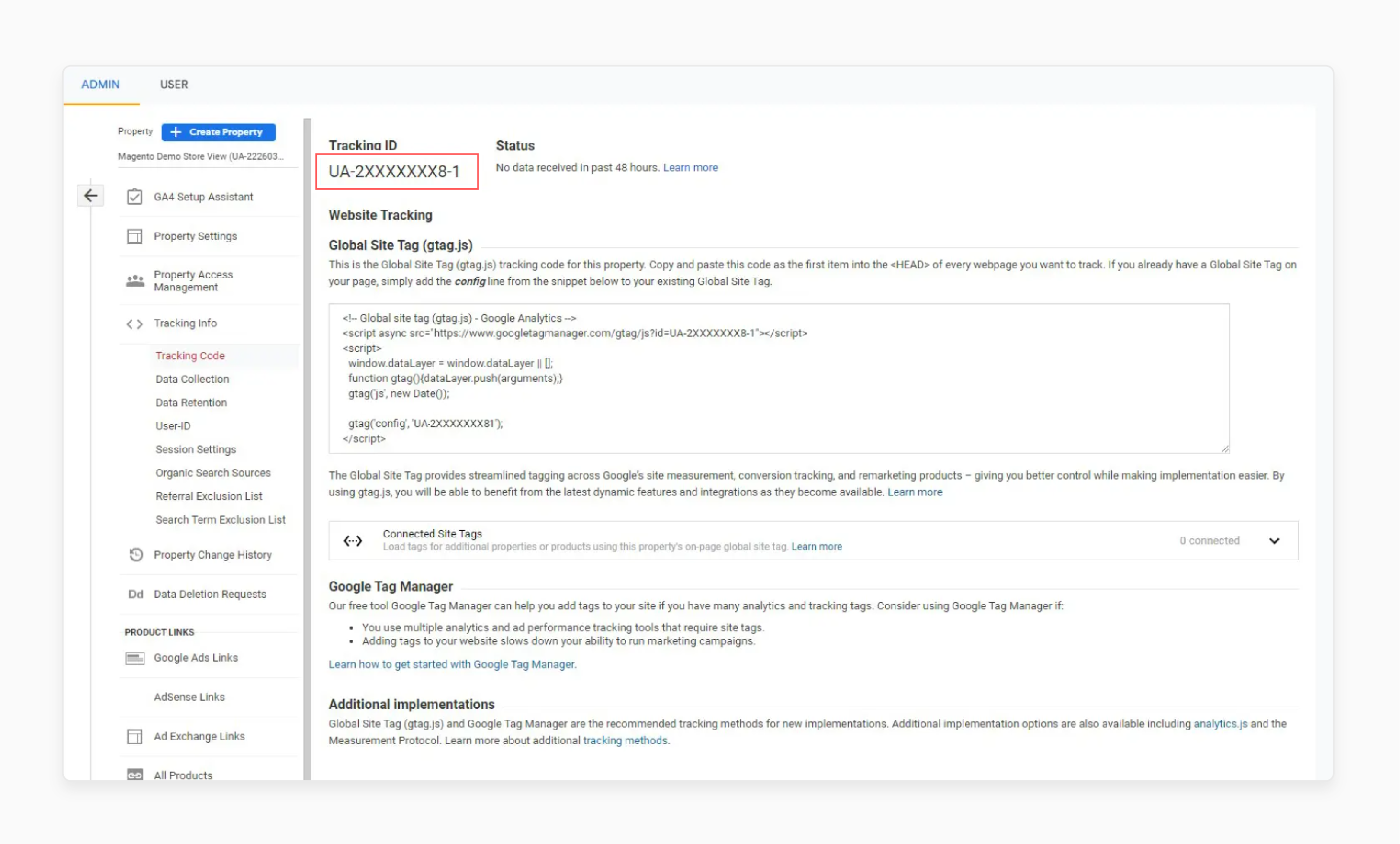Copying Tracking ID in Magento Sales Analytics