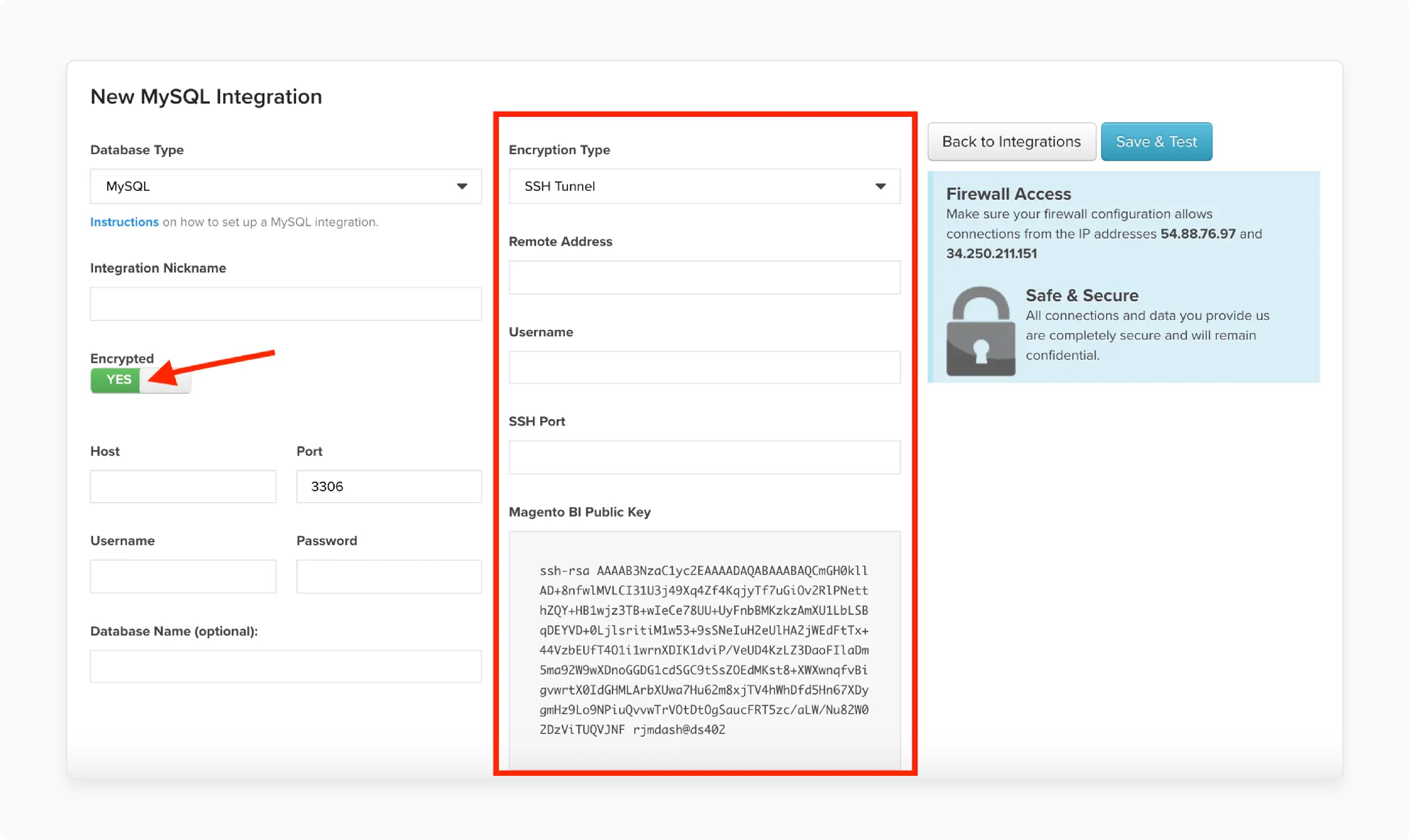 magento rds integration firewall access showing allowed ip addresses for database connection