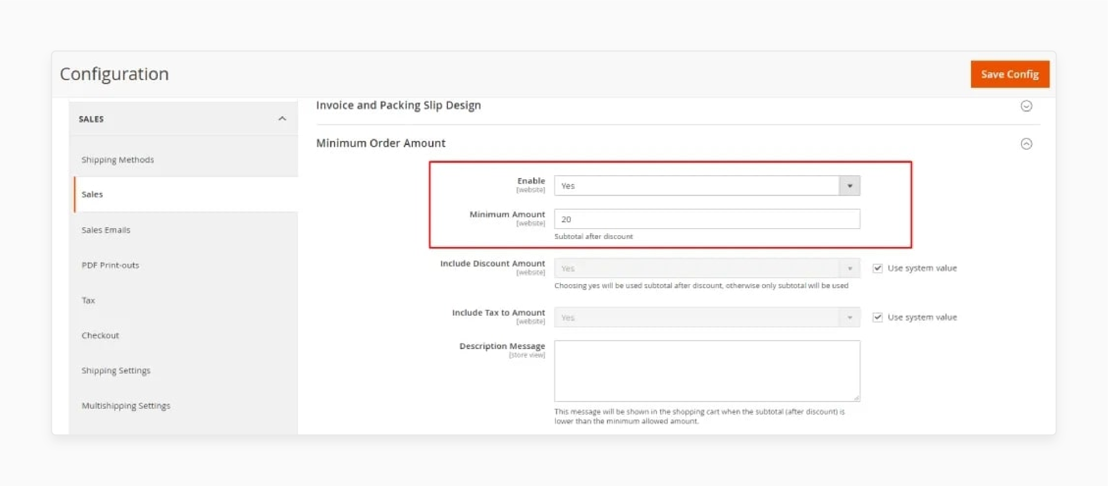Set the Minimum Order Amount