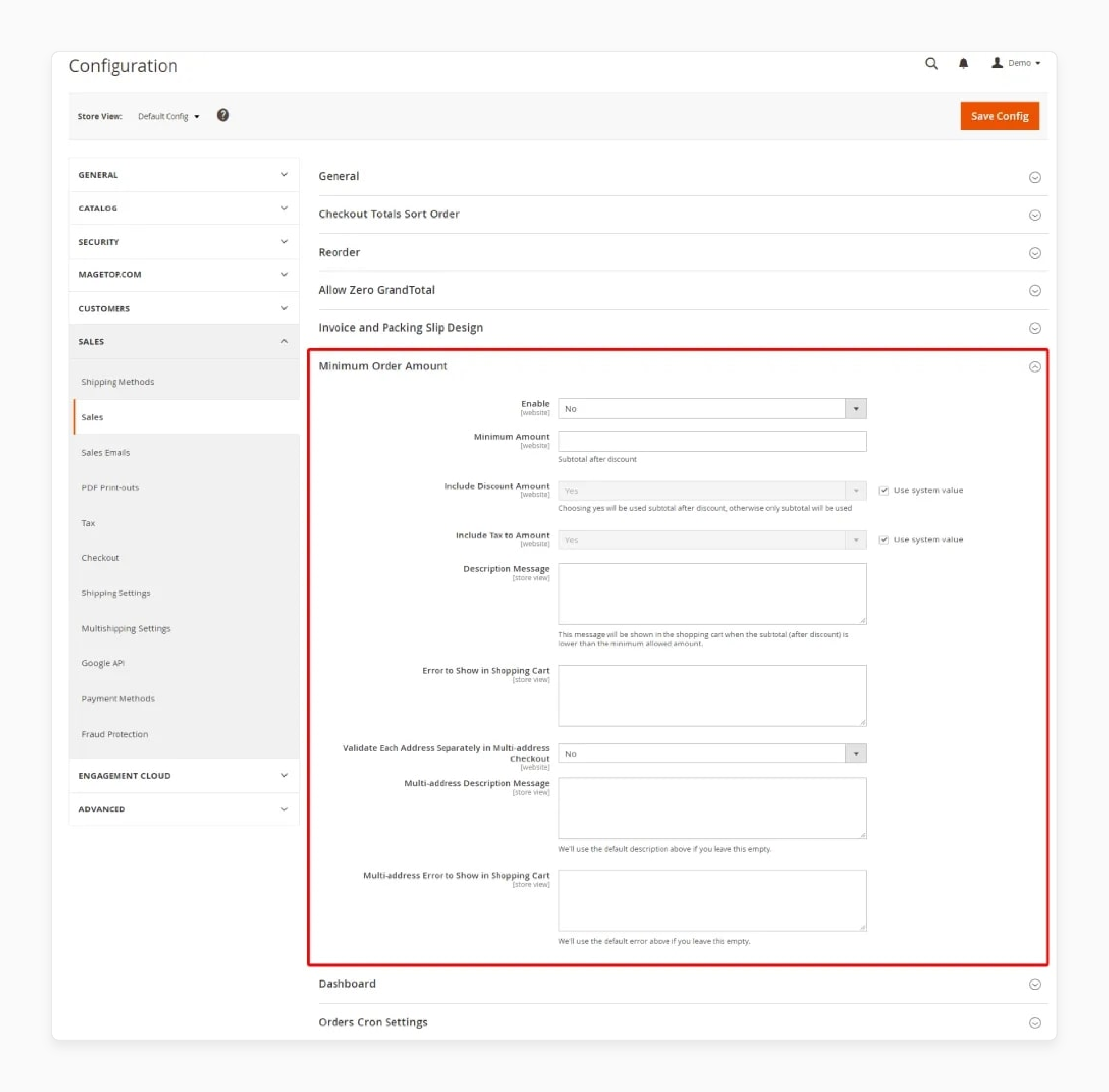 Expand the Minimum Order Amount section