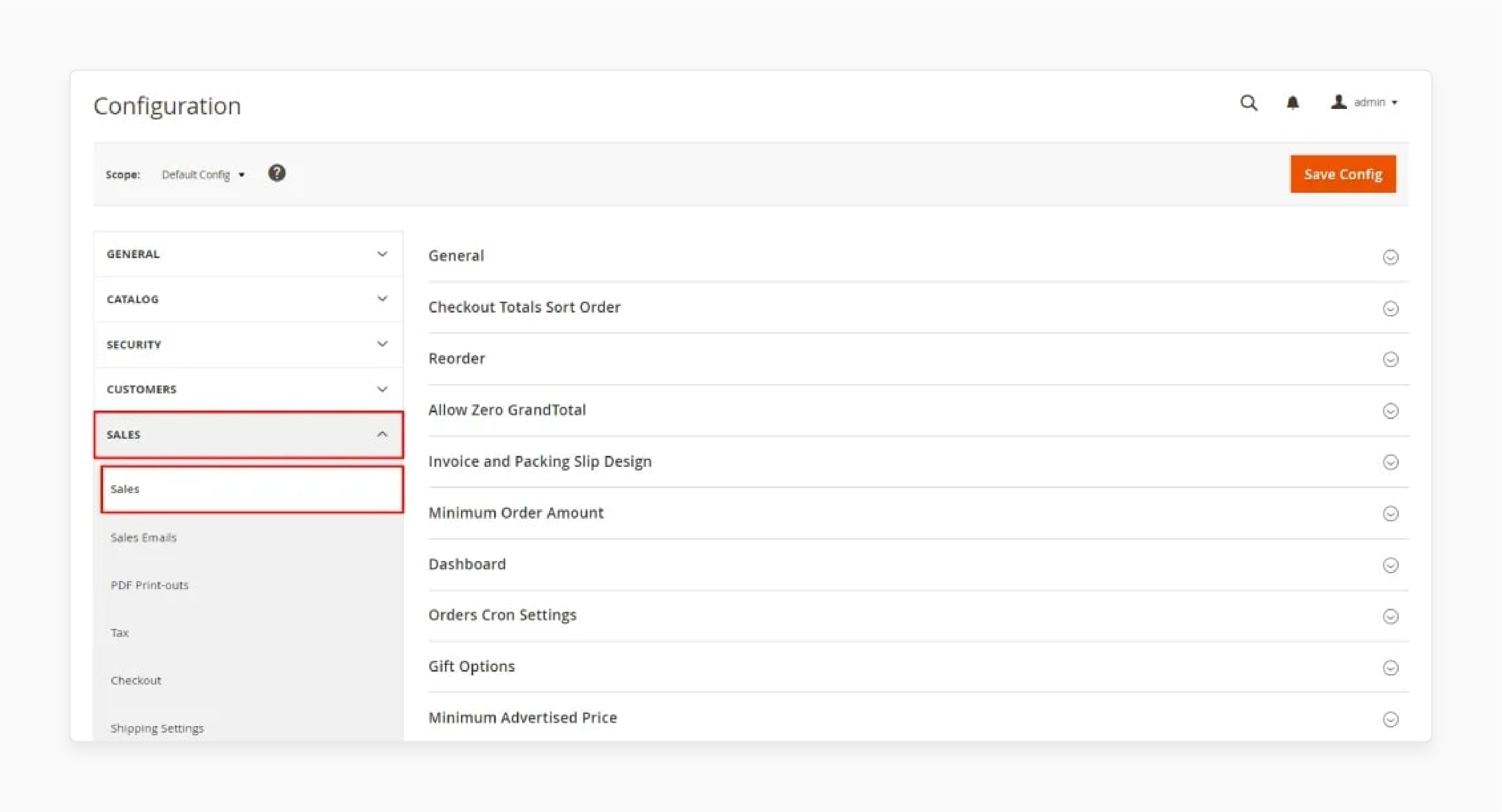 In the left-hand panel, locate and select Sales
