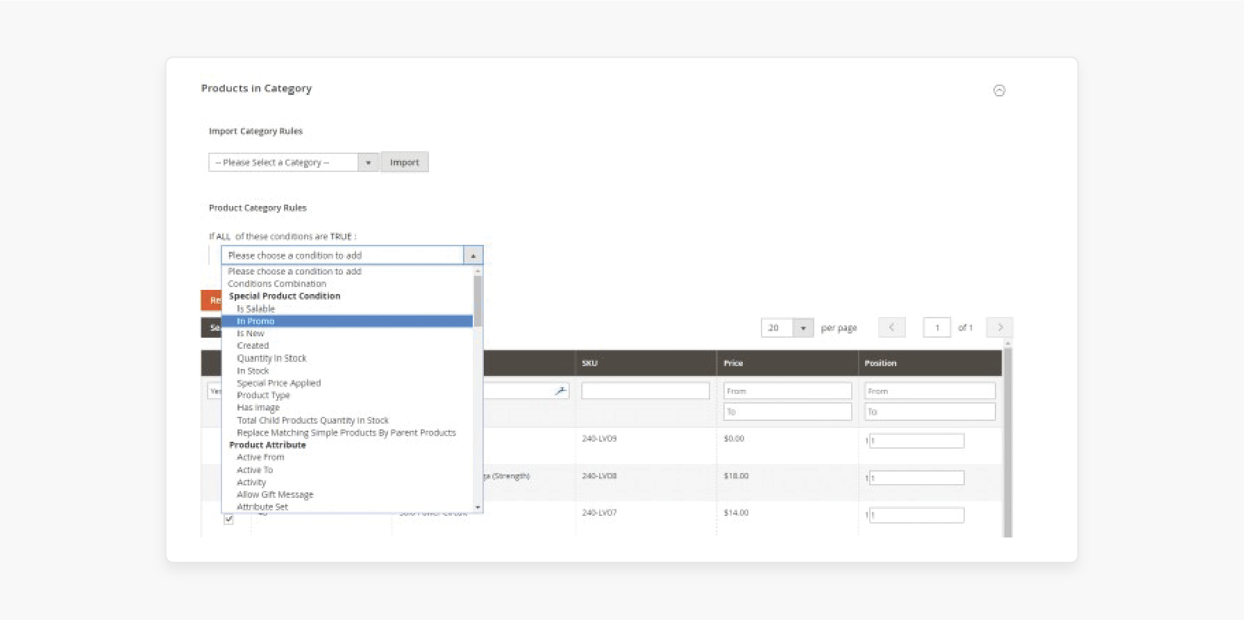 Apply advanced conditions for categories Add special category rules