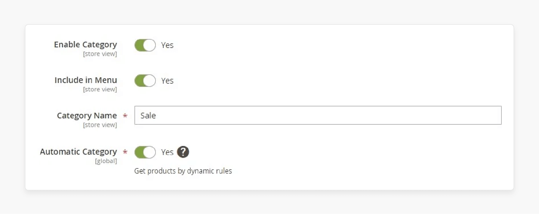 General settings for Magento categories Configure dynamic category settings
