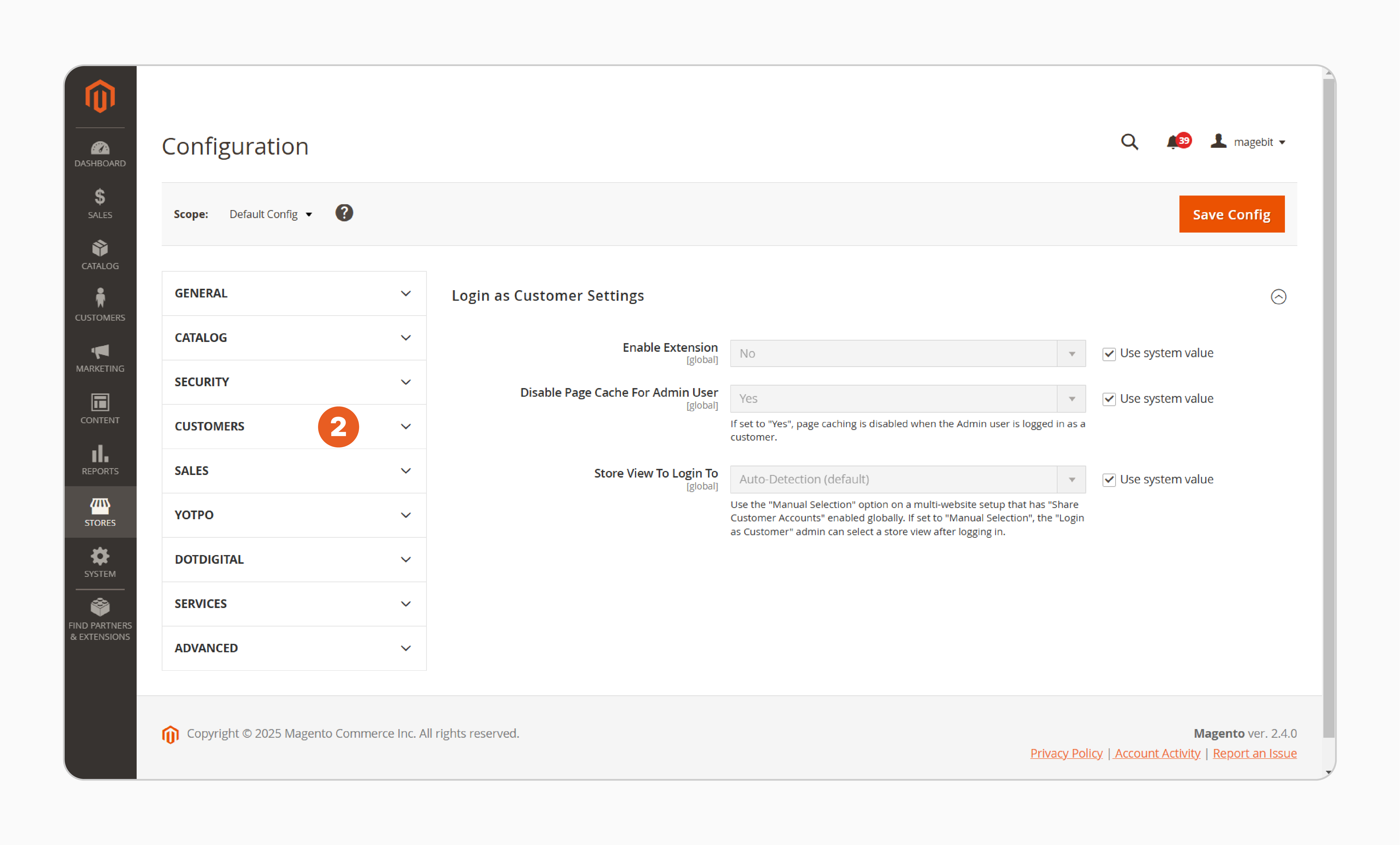 configuring customer id settings in magento 2 admin panel to enable login as a customer