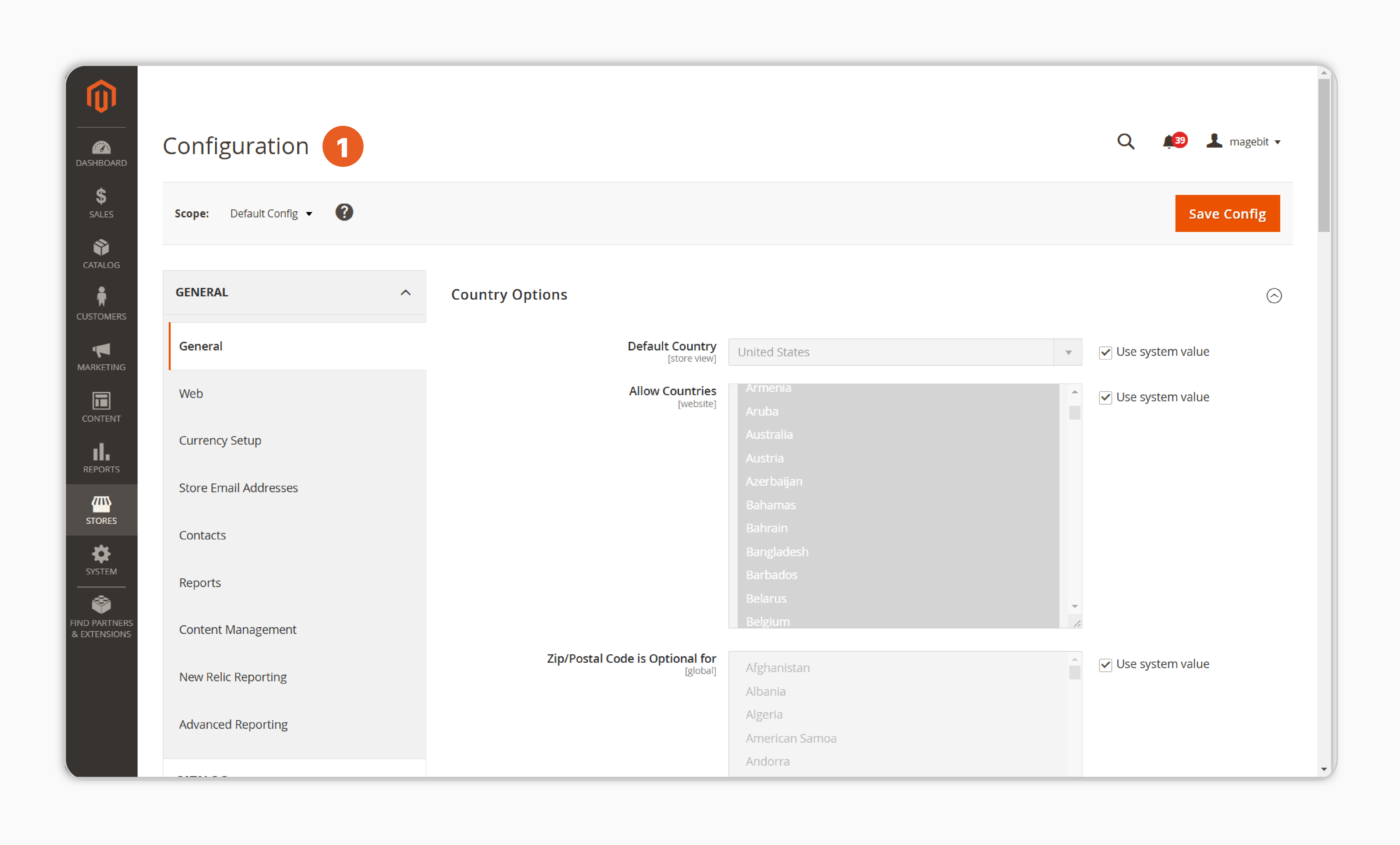 initial step to activate customer id account in magento 2, navigating to the admin configuration settings