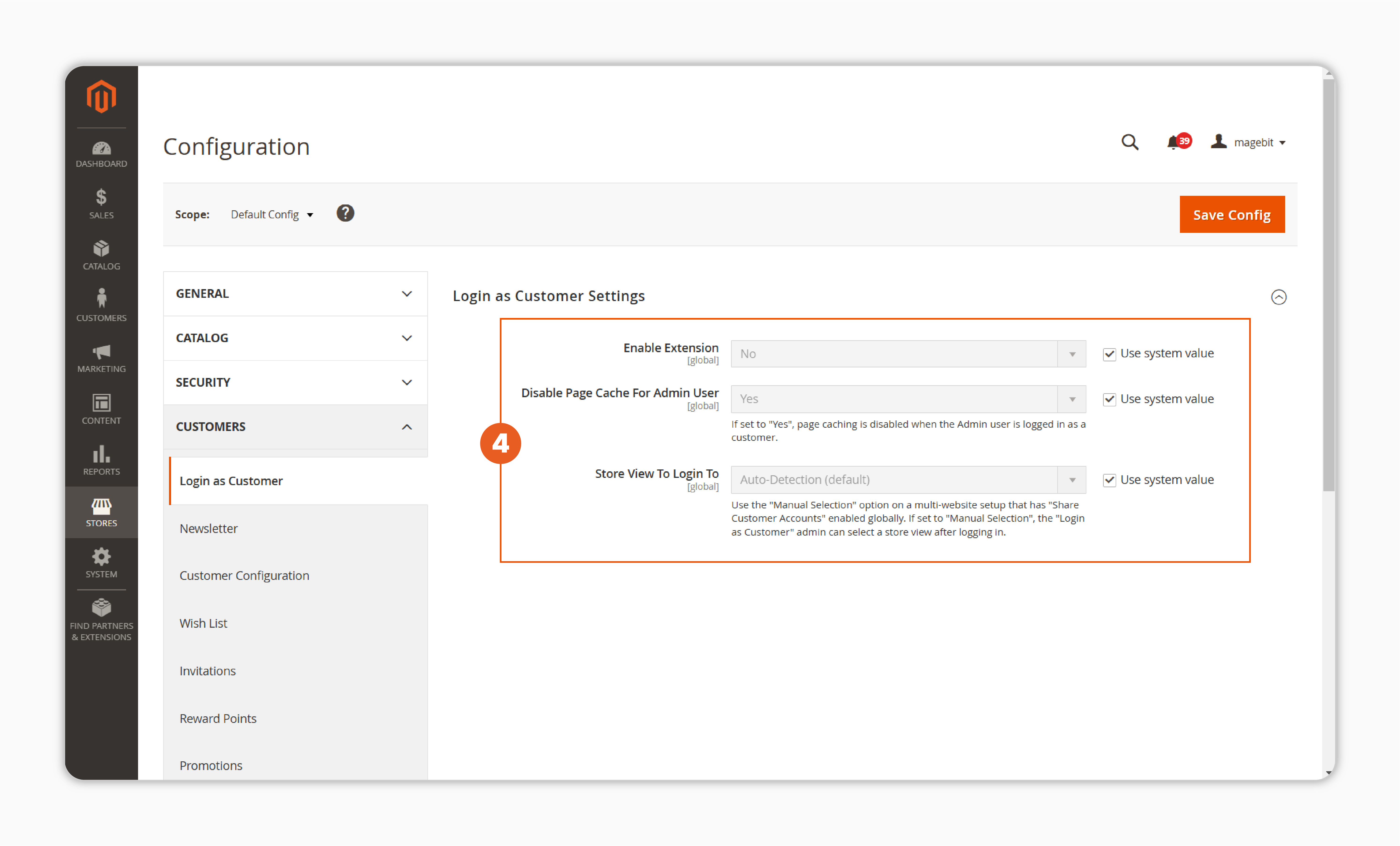 finalizing magento 2 customer id activation settings, including disabling unnecessary page cache