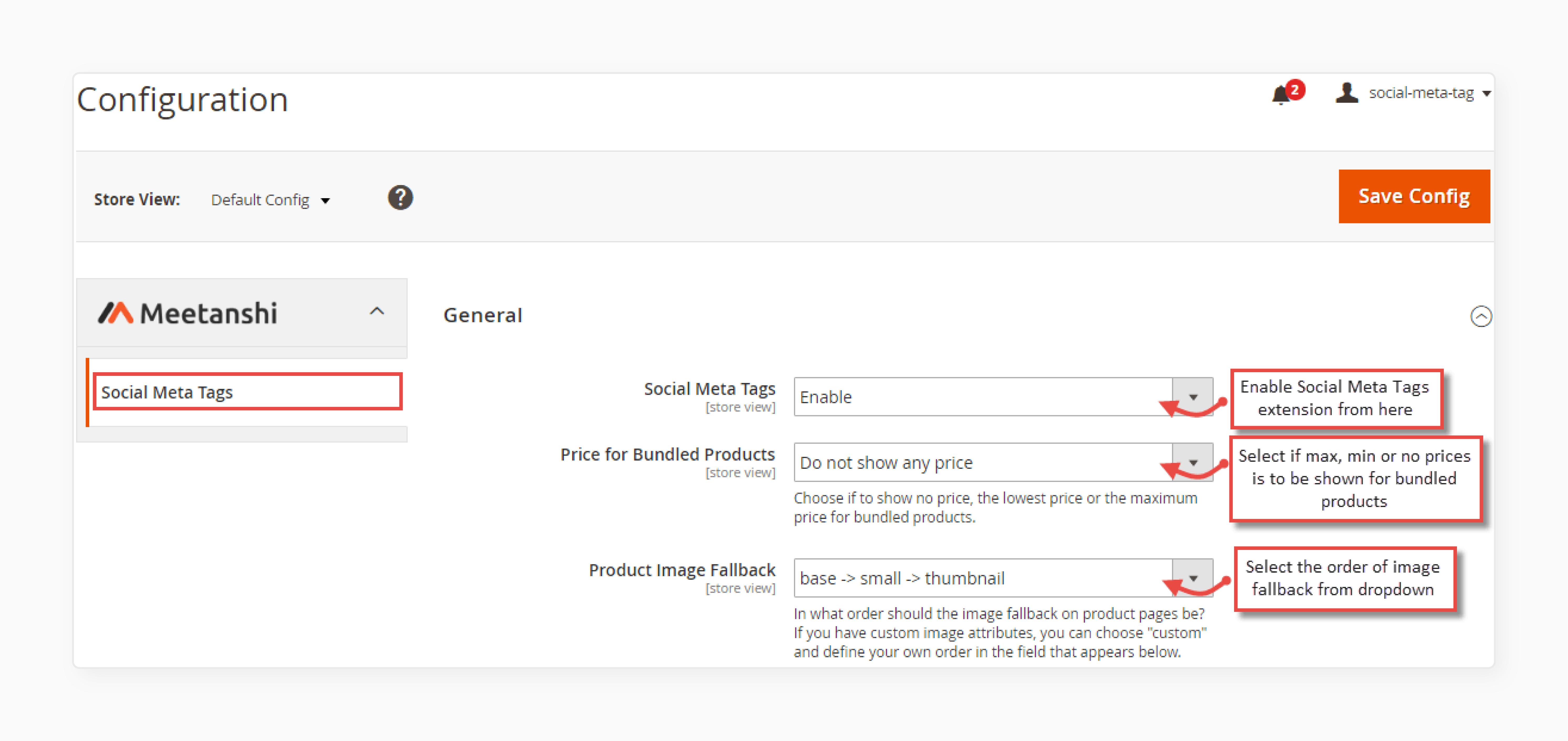Enable the Magento 2 Social meta tags extension