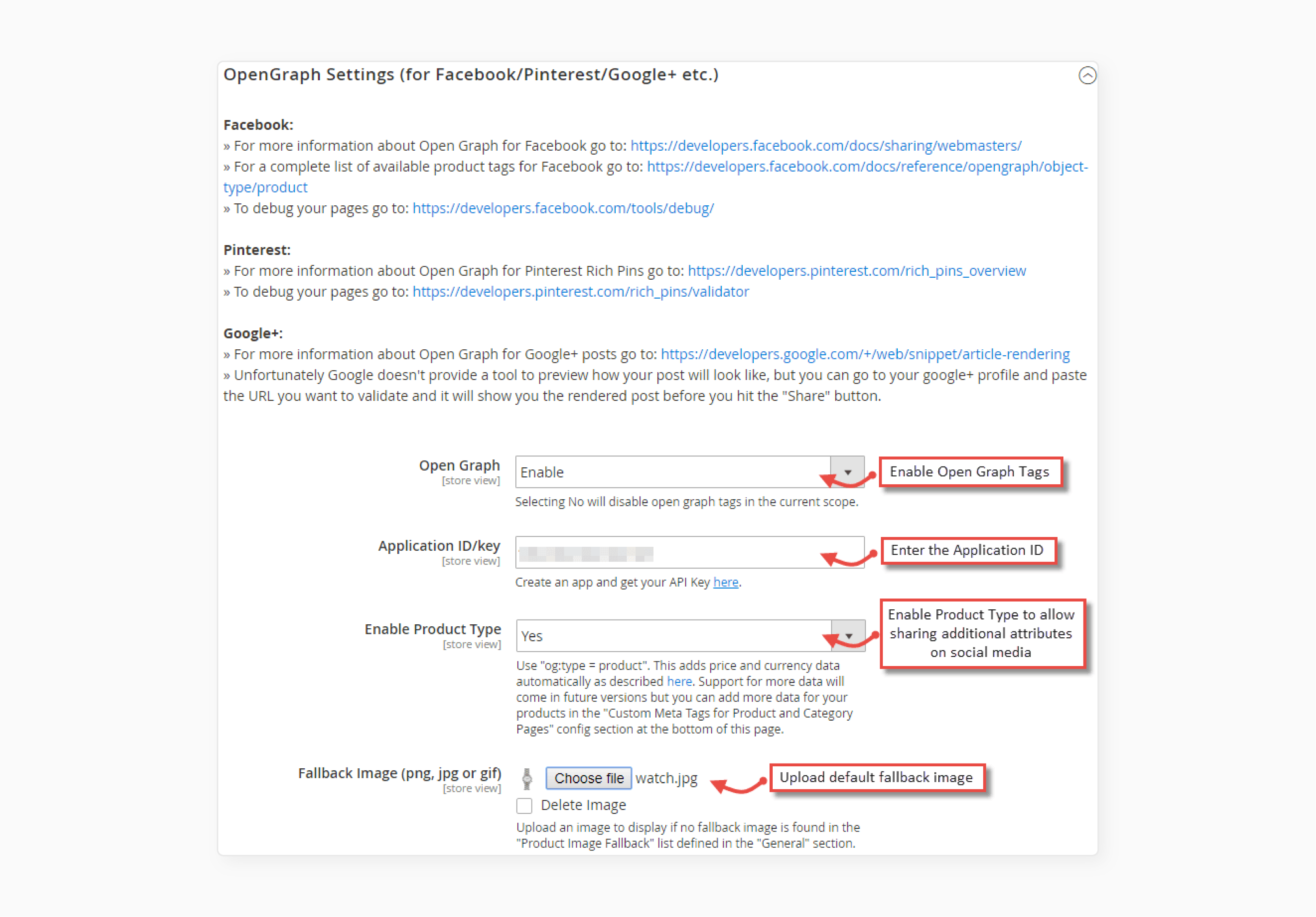 Add the application key for the Magento 2 Social meta tags extension