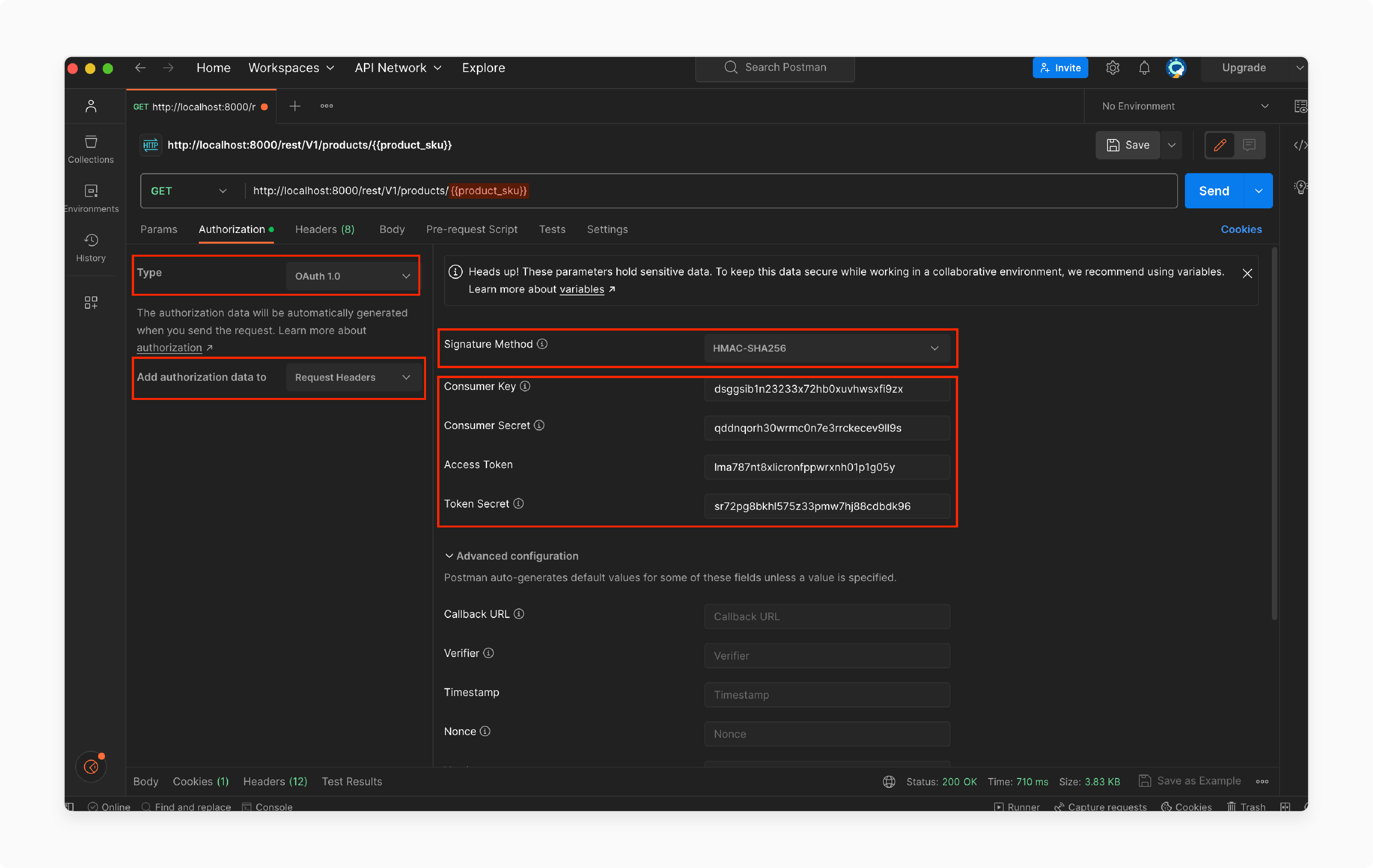 API request using OAuth in Postman