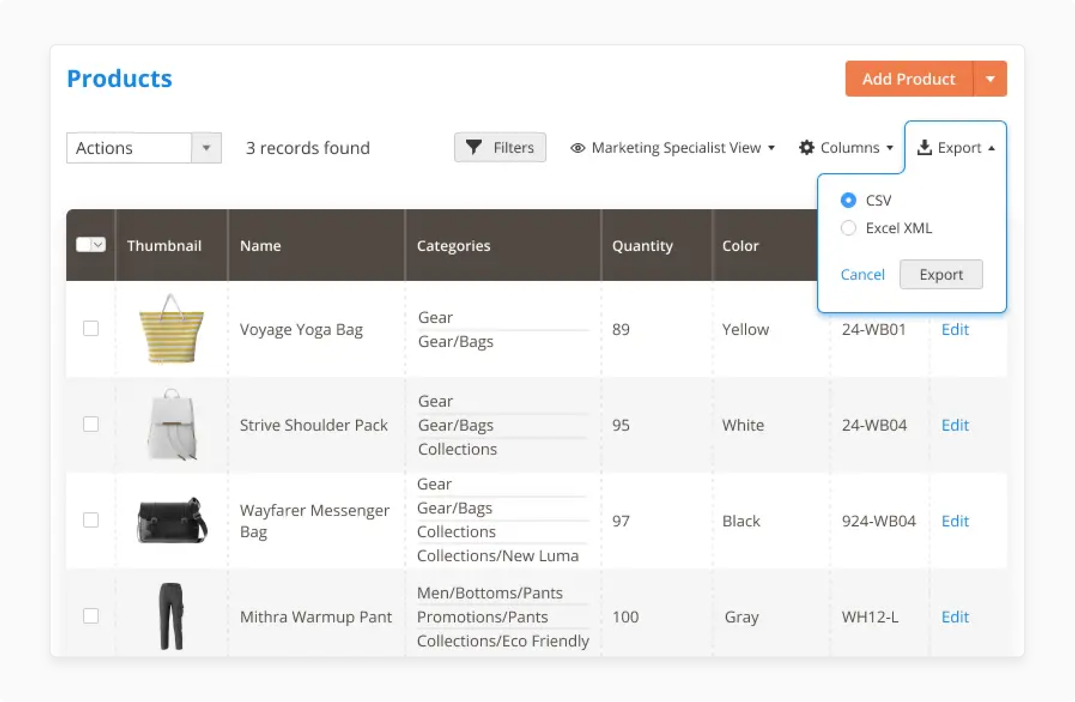 Export and import product data fast