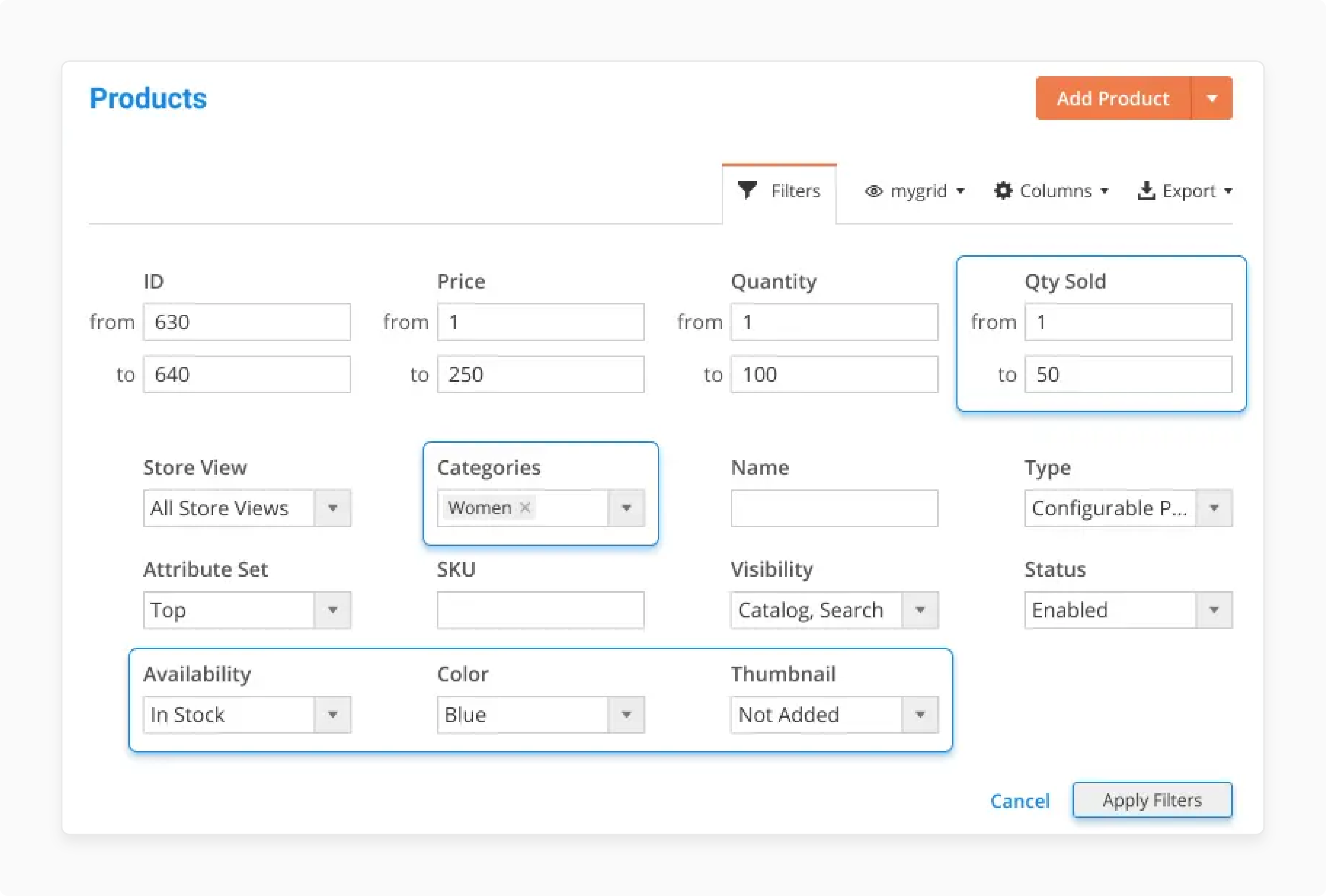 Filter products by category, price, and attributes