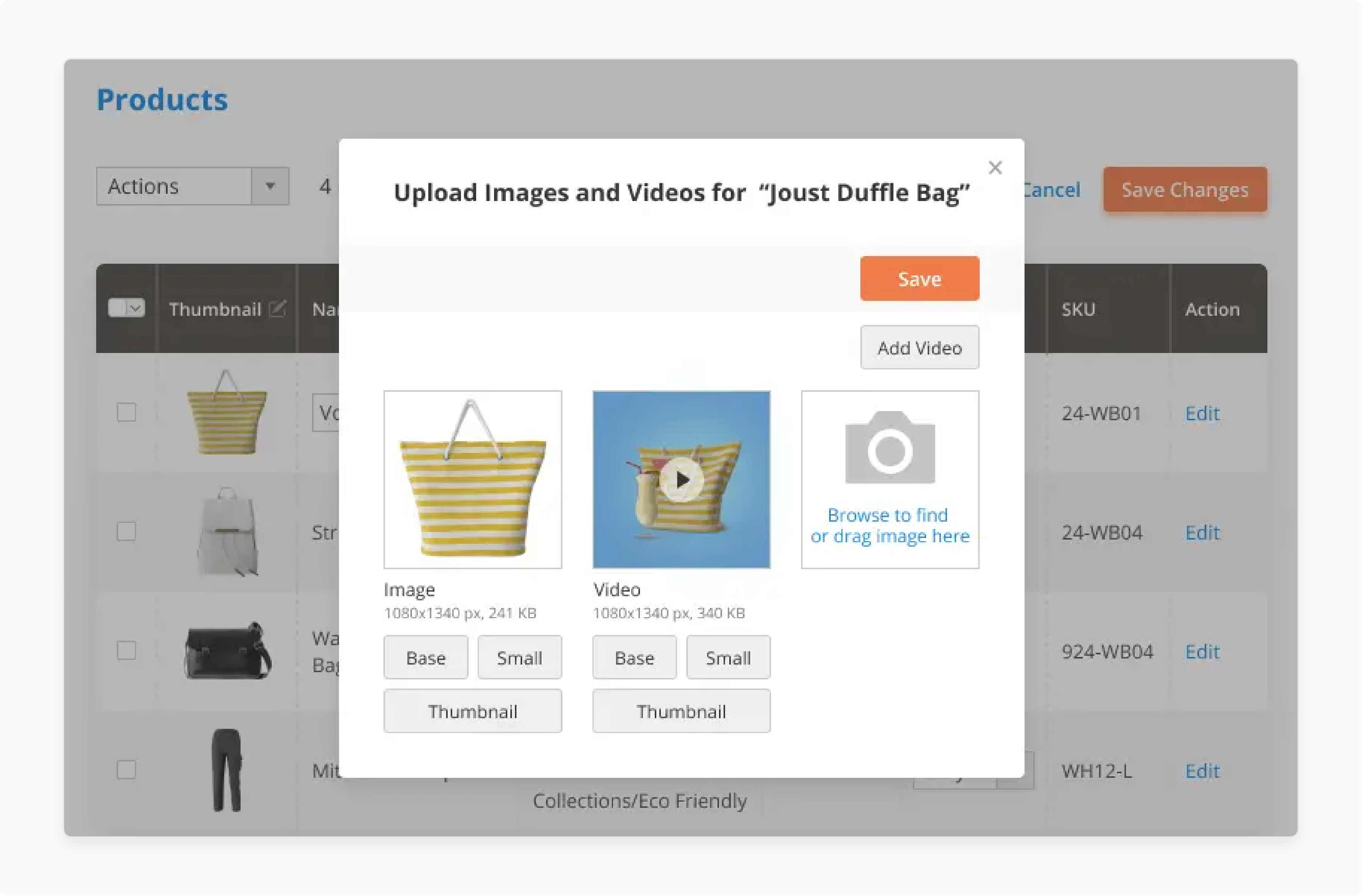 Product thumbnails shown in the admin grid