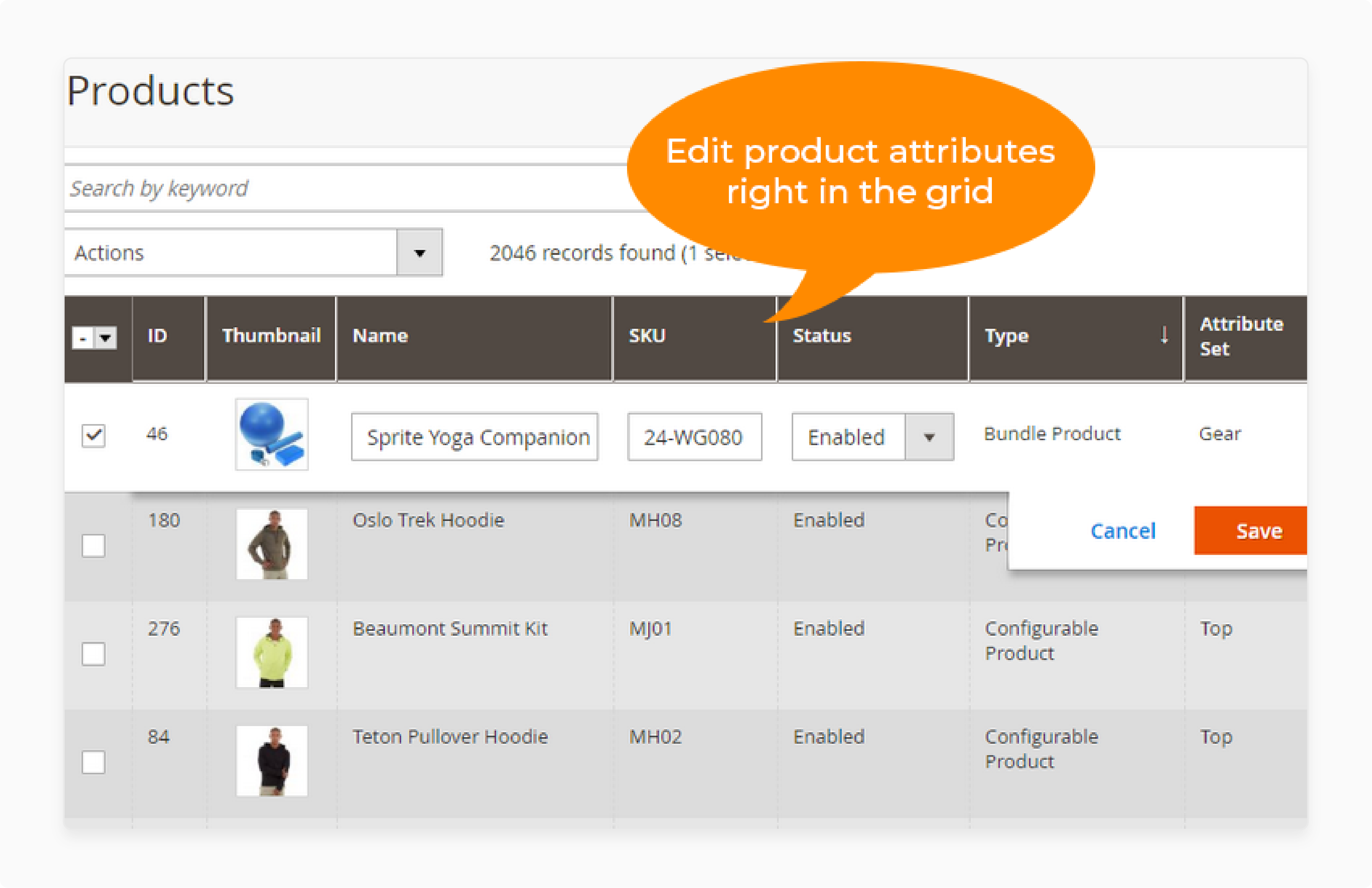Edit product details directly in the grid