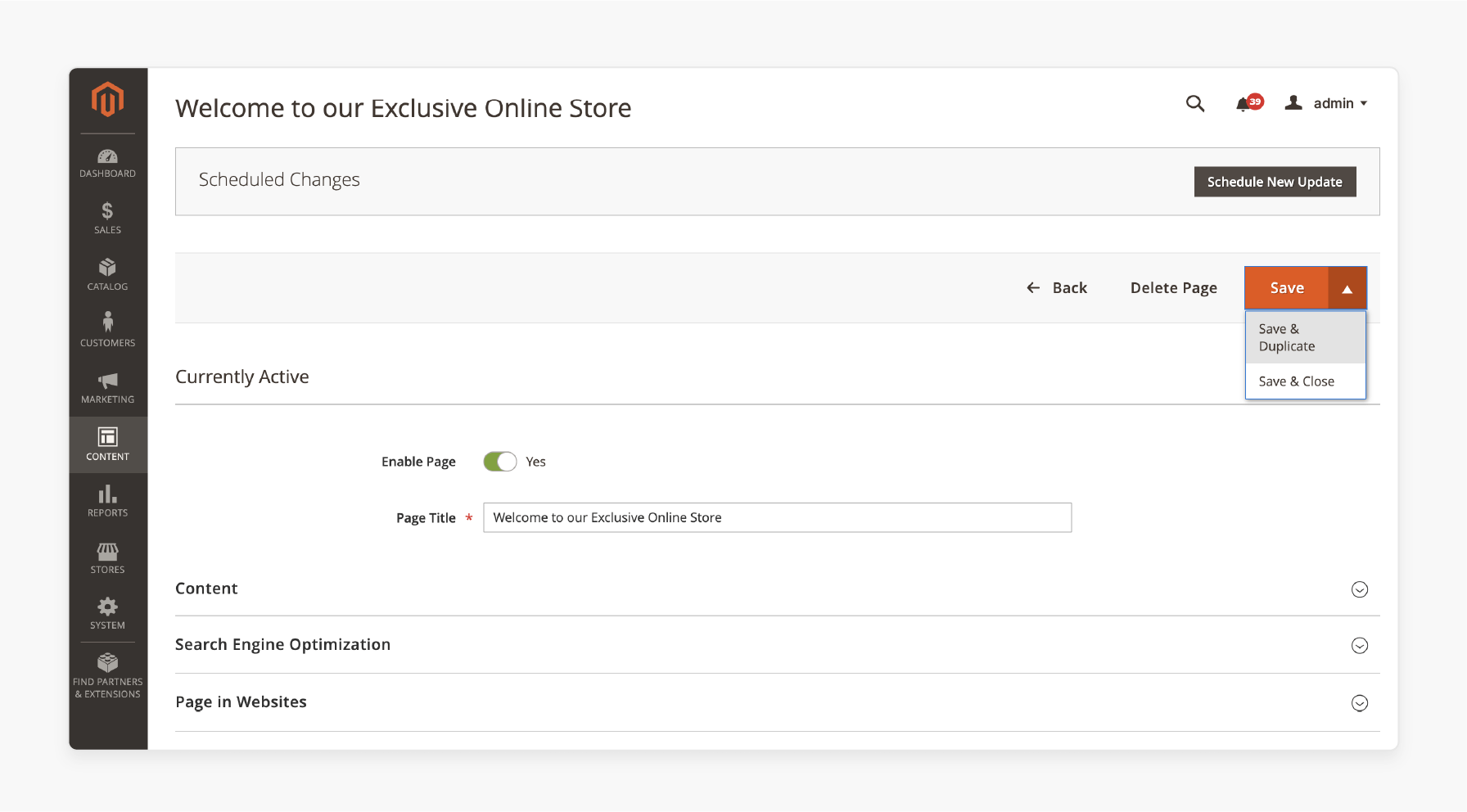 Click Save and then select Save &amp; Duplicate to create a copy with the same content and settings
