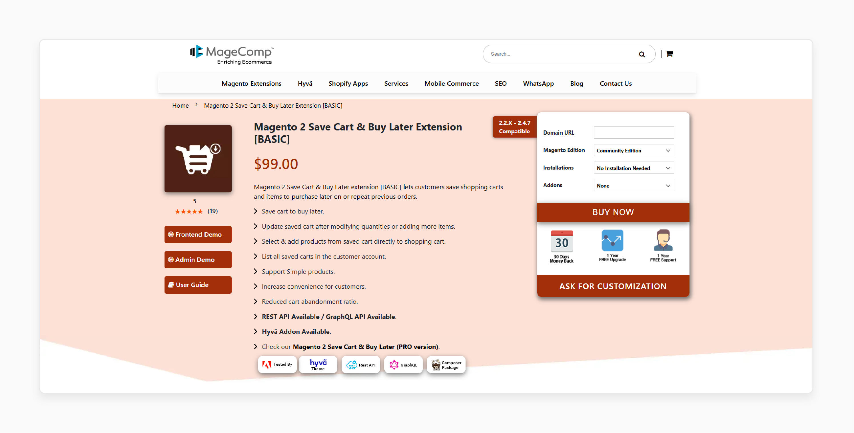 Magento 2 Save Cart &amp; Buy Later Extension - Magecomp