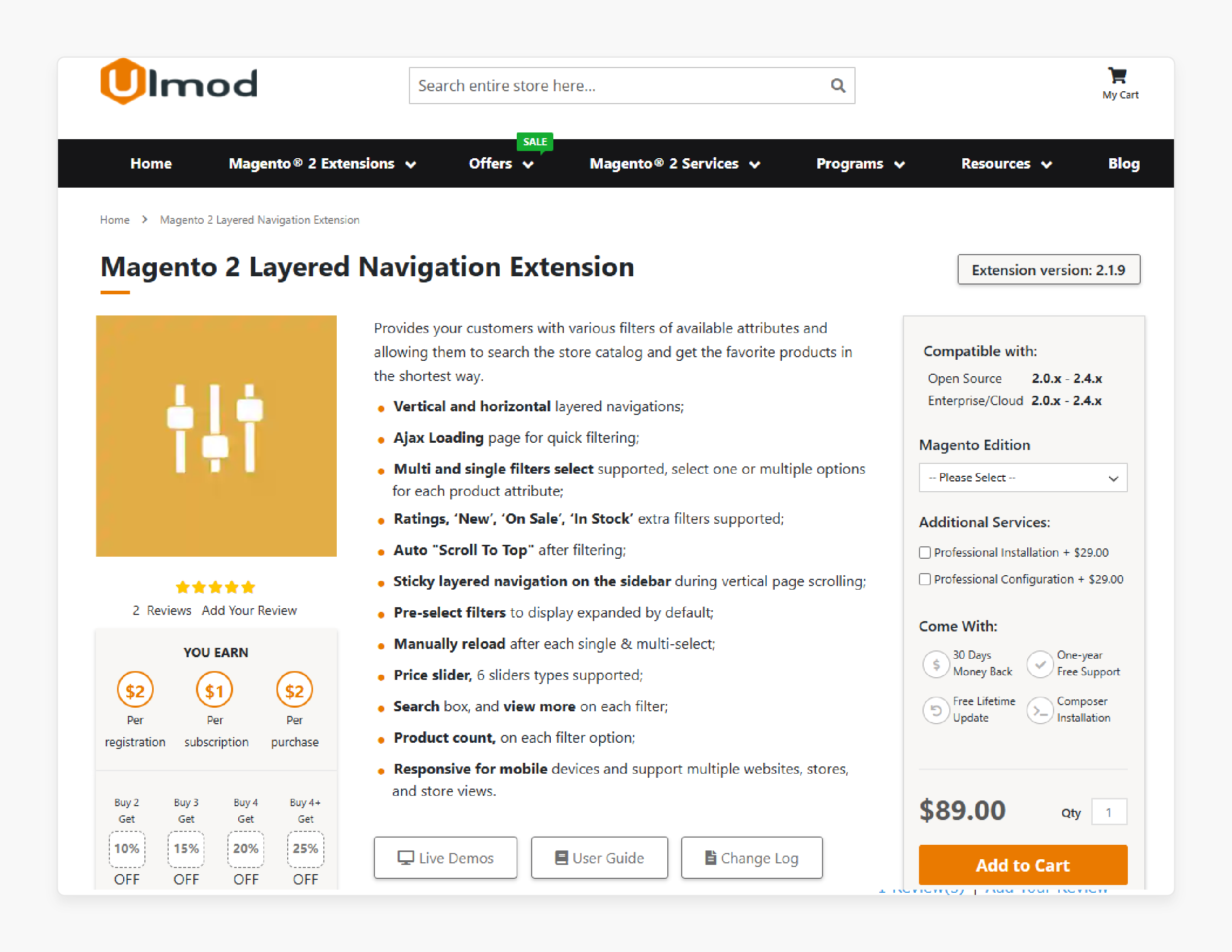 magento 2 layered navigation extension by Uulmod with vertical and horizontal filter options