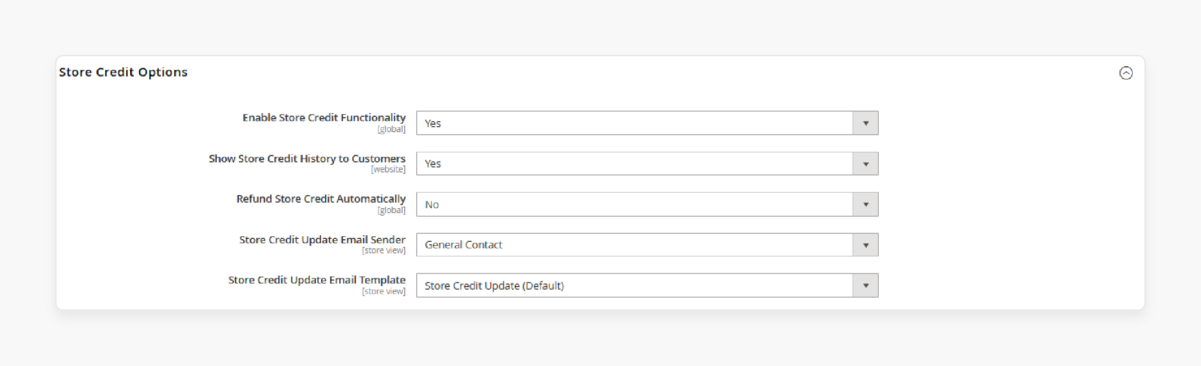 Select Store Credit Options from the menu