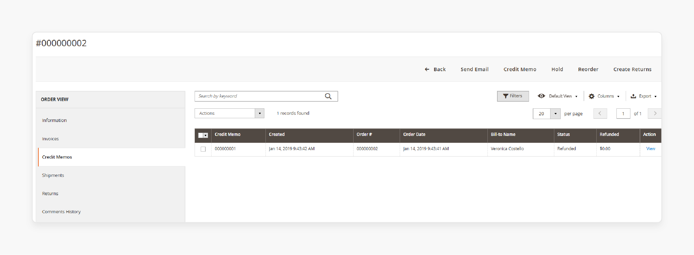 Select Credit Memo