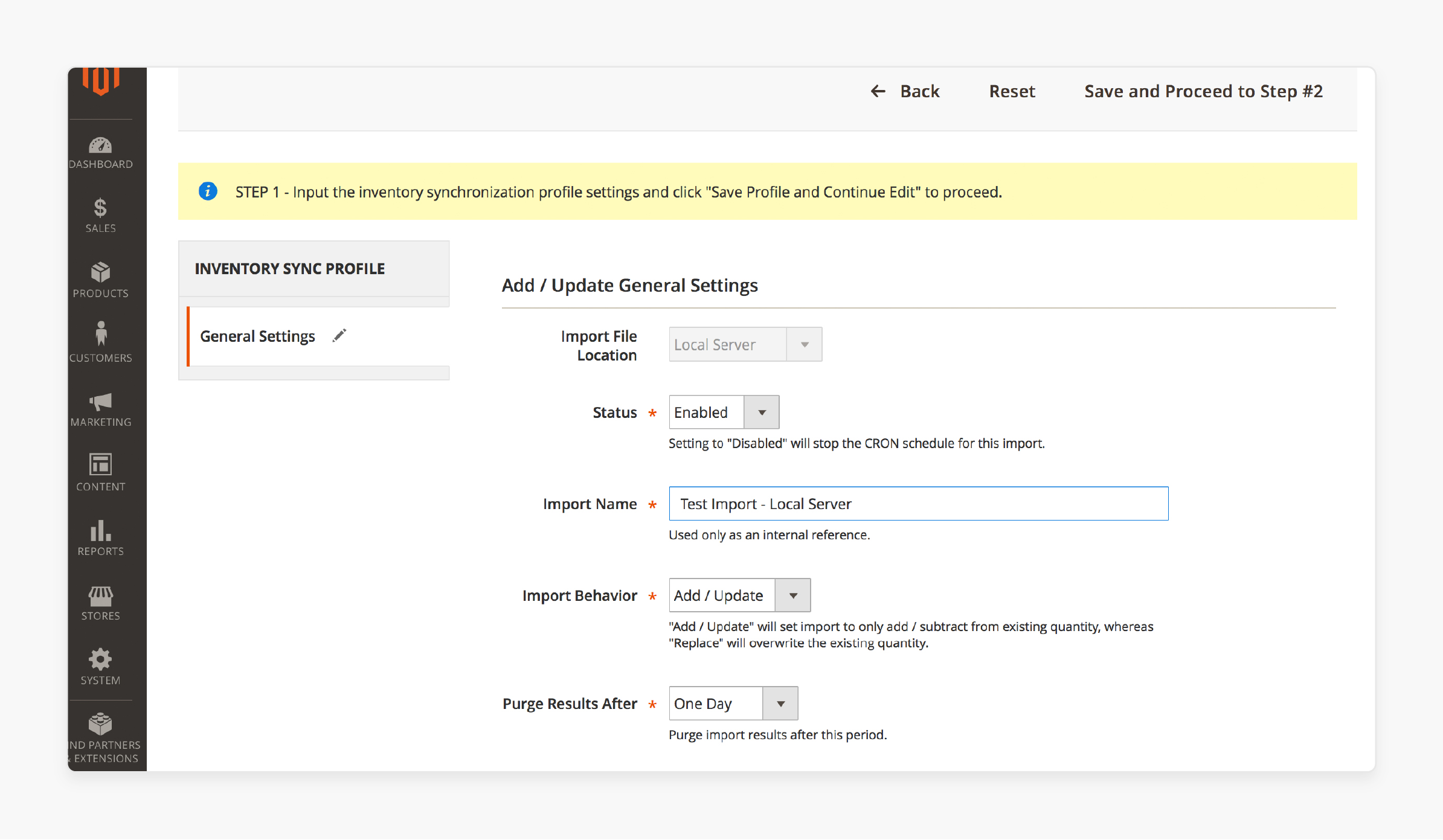 Naming New Sync Profile for Inventory Sync in Magento 2