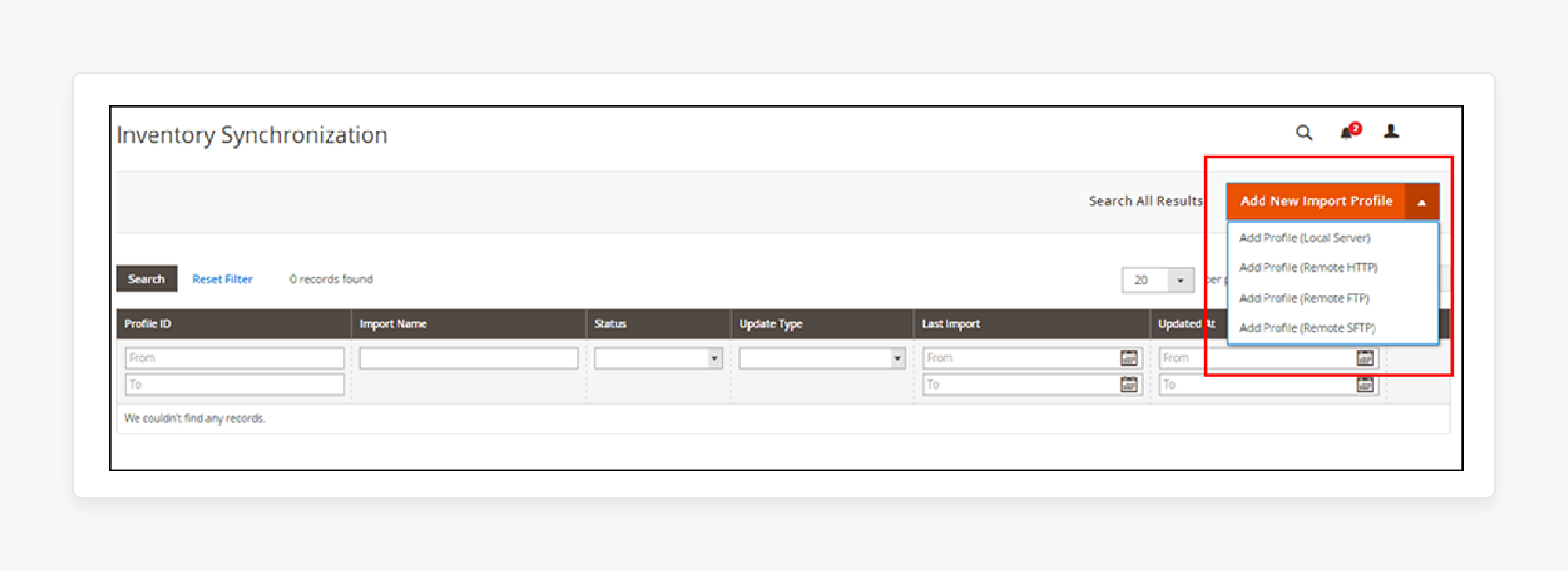 Creating New Sync Profile for Inventory Sync in Magento 2