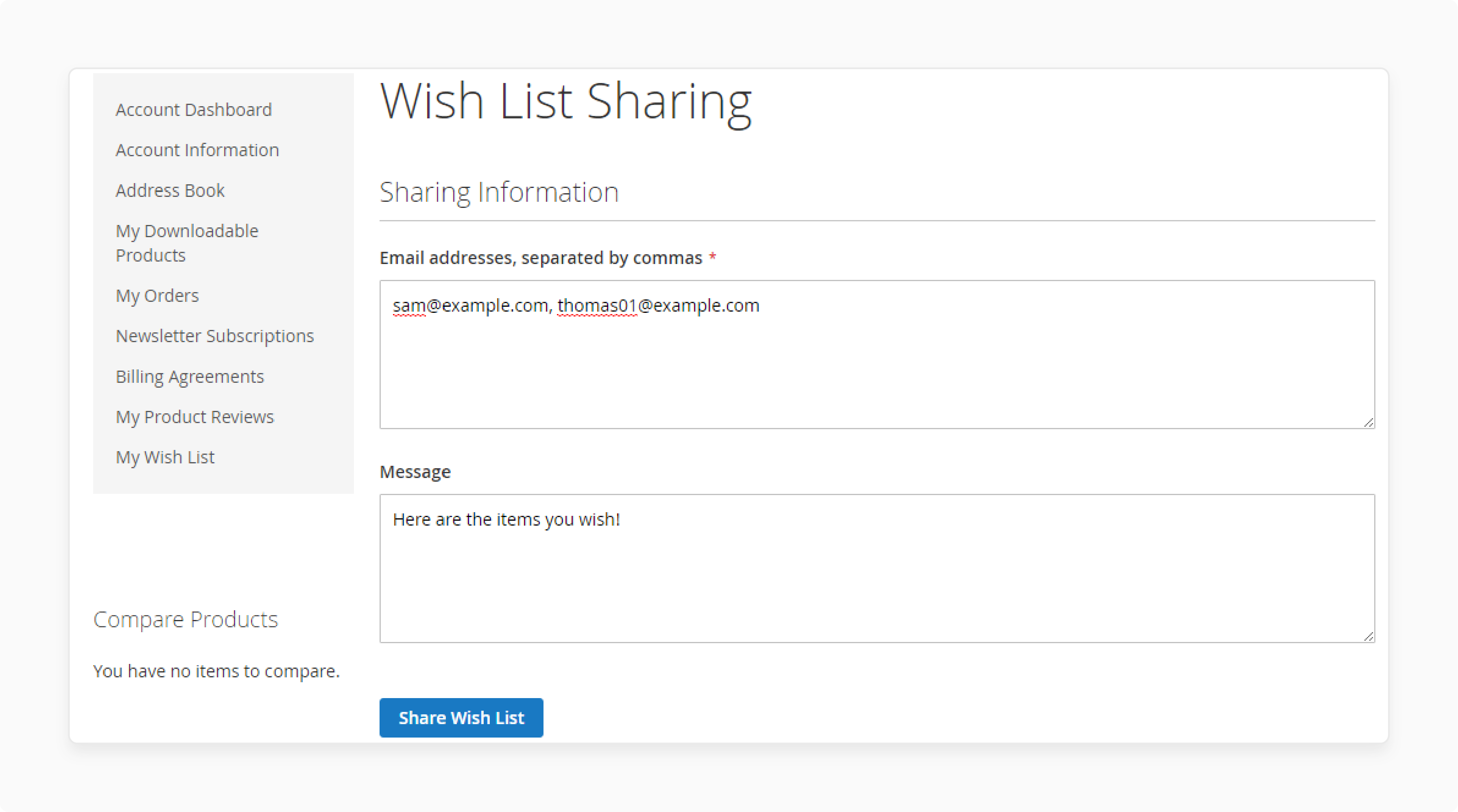 Definition of the Magento 2 Share Wishlist feature