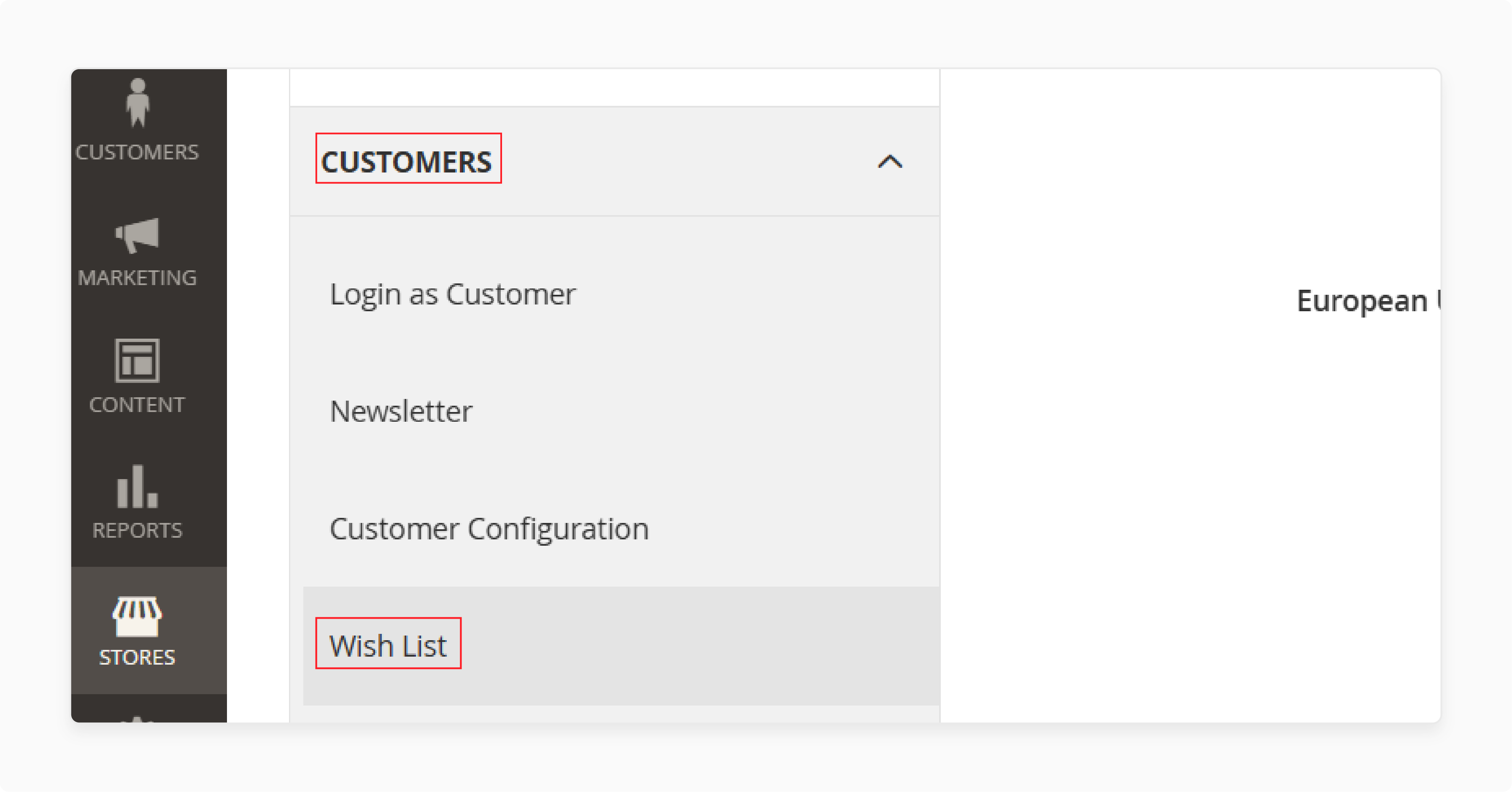 Selecting Customers tab in Magento 2 Admin Backend for Wishlist Removal