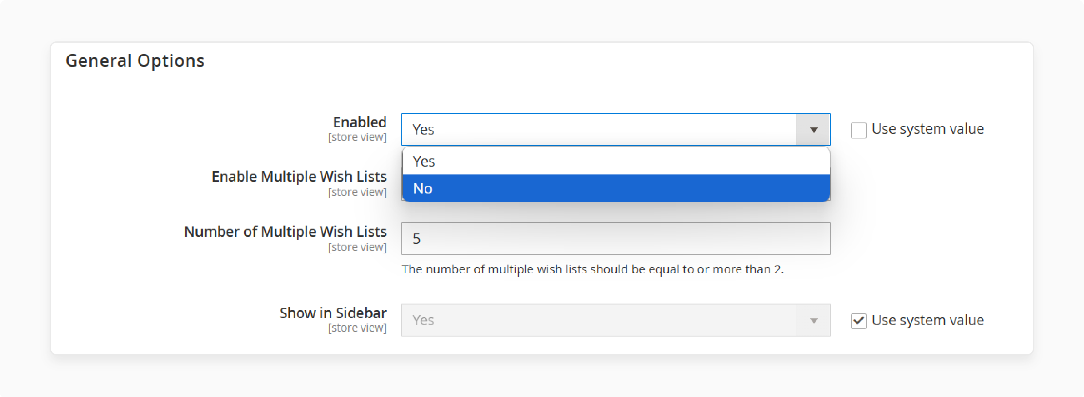 Expanding General Options Settings in Magento 2 Admin Backend for Wishlist Removal