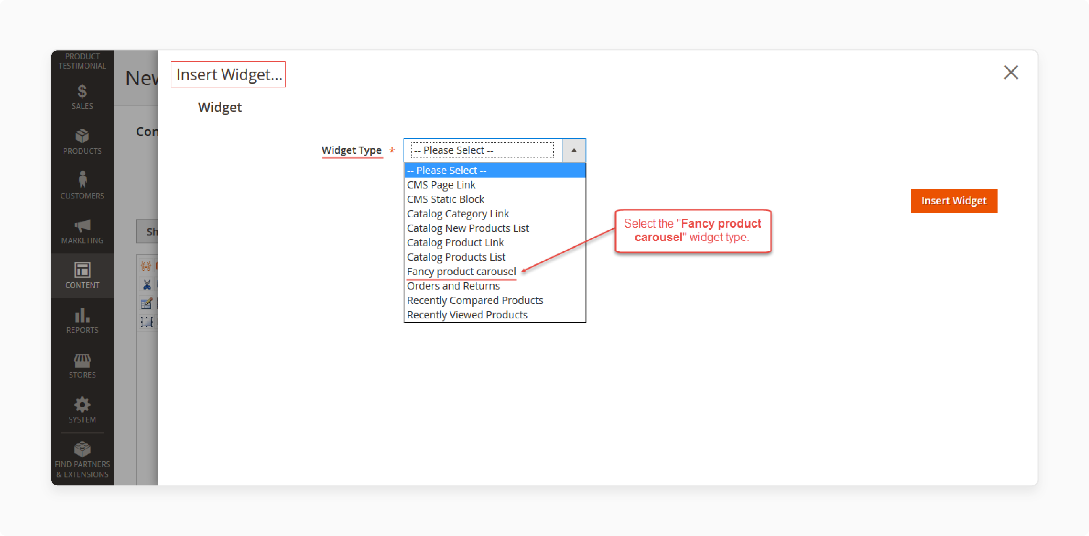 Admin Configuration and Widget Selection in Magento 2