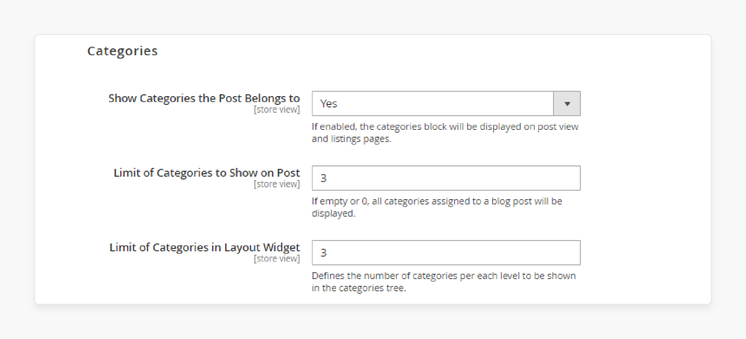 Configure categories in the magento 2 premium blog extension