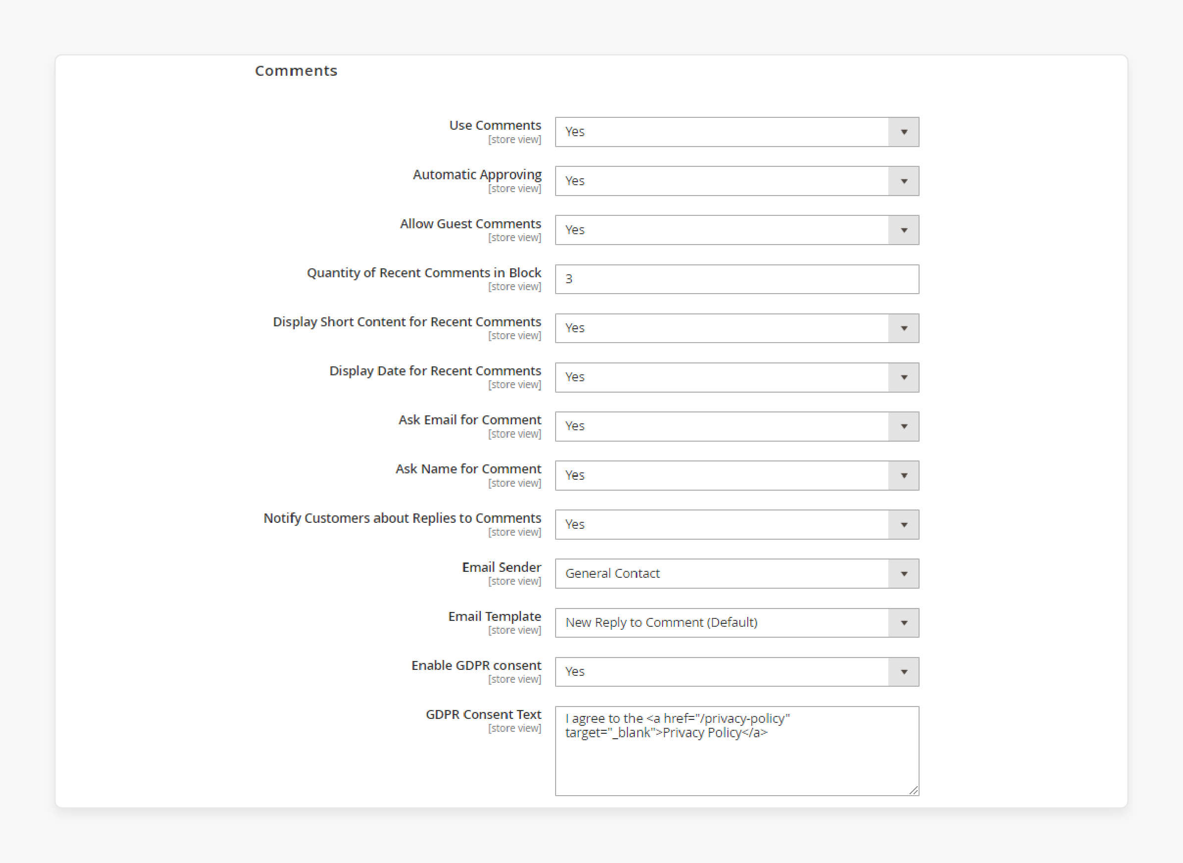Configure Comments section in the magento 2 premium blog extension