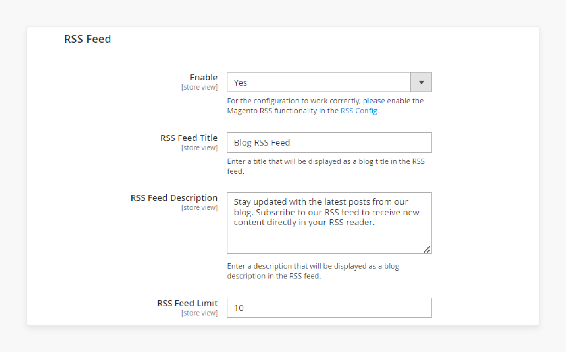 add the feed descriptions for the magento 2 premium blog extension