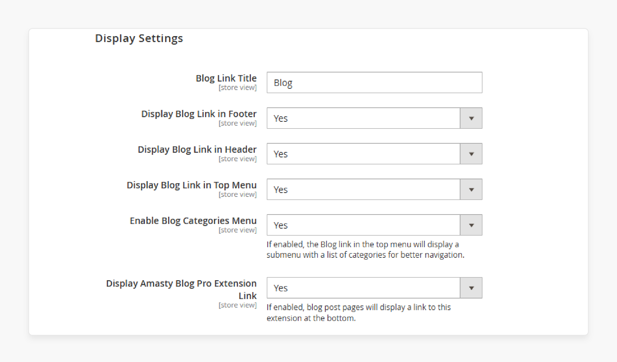 Configure the display settings in the magento 2 premium blog extension