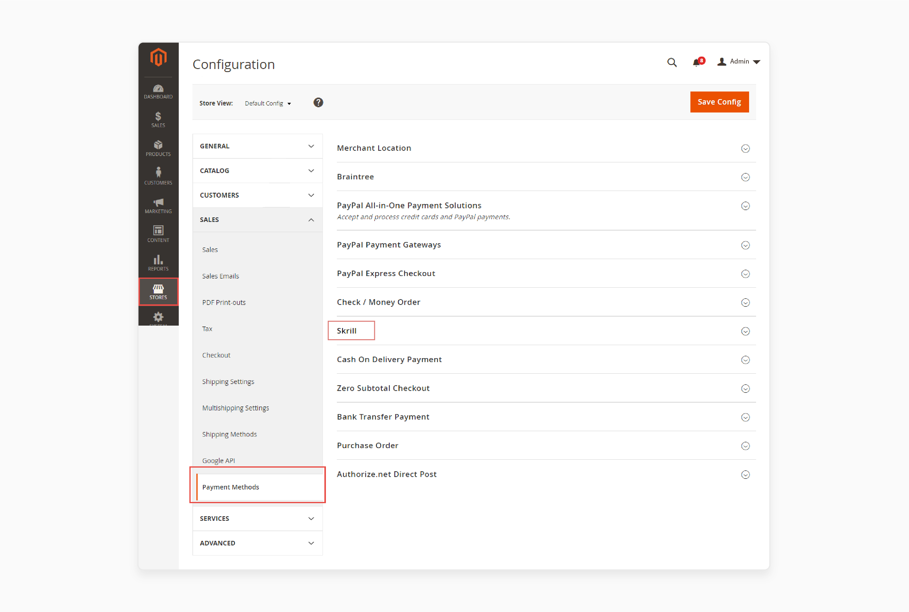 Navigate to the Magento 2 skrill extension