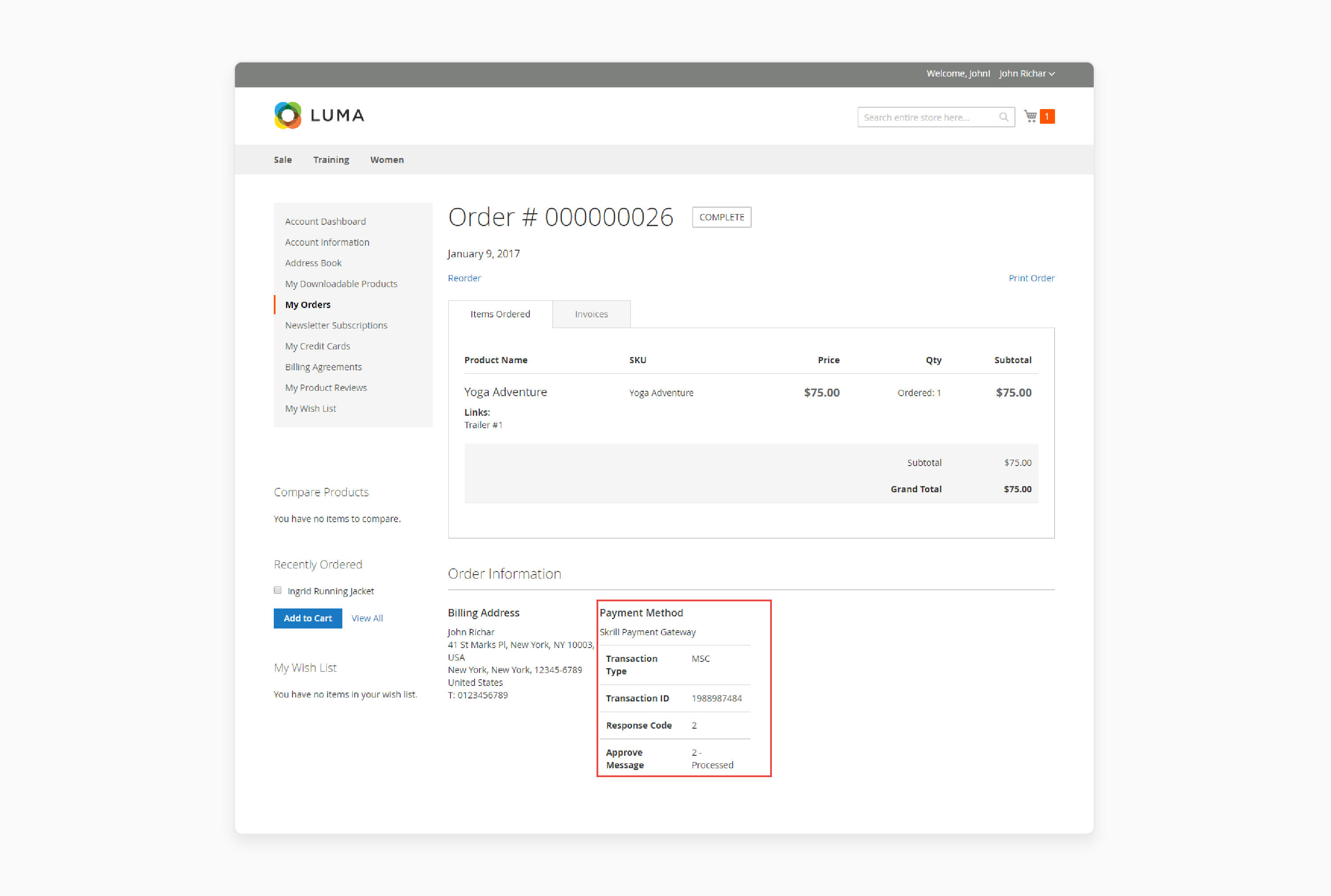Select the Magento 2 skrill payment gateway at checkout