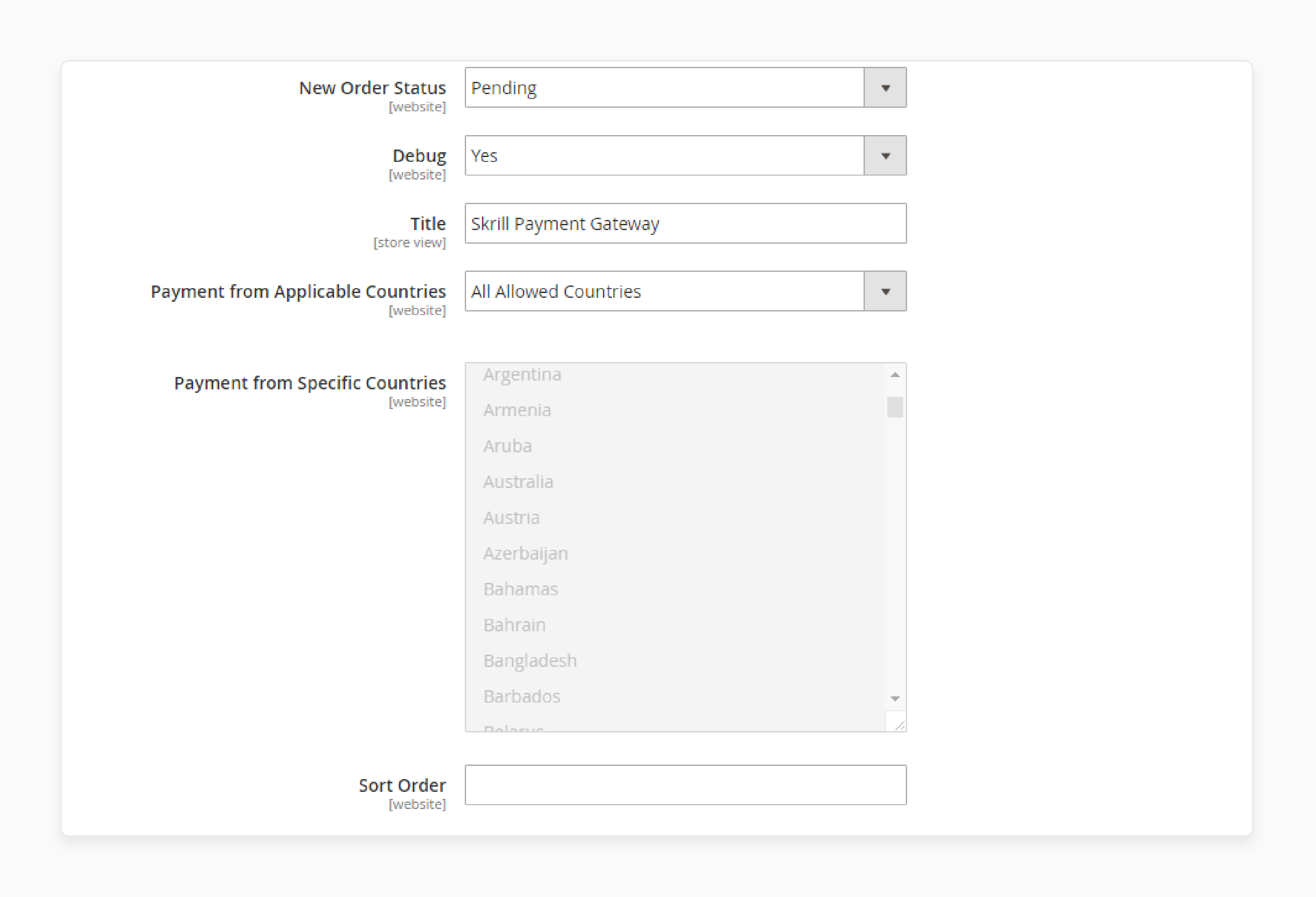Choose Yes to enable debug mode in the Magento 2 skrill extension