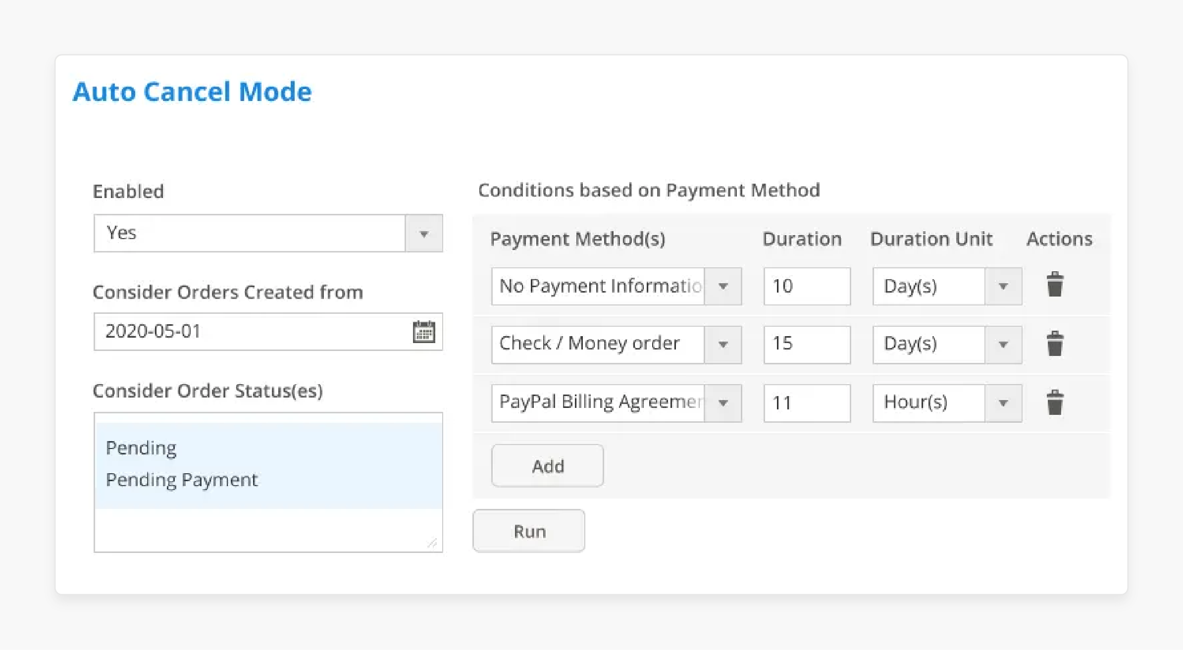 Selective Payment Methods