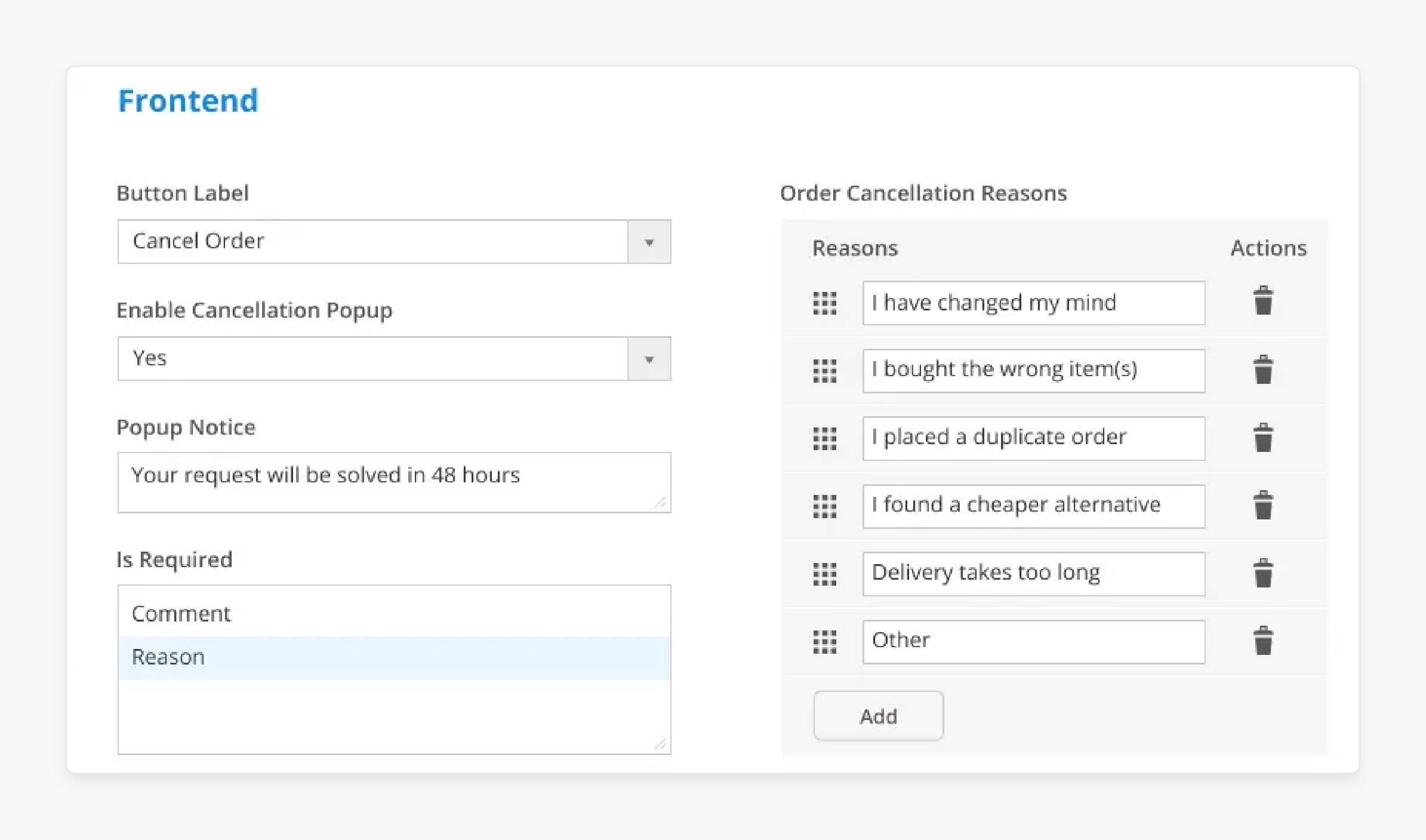 Customizable Cancellation Rules
