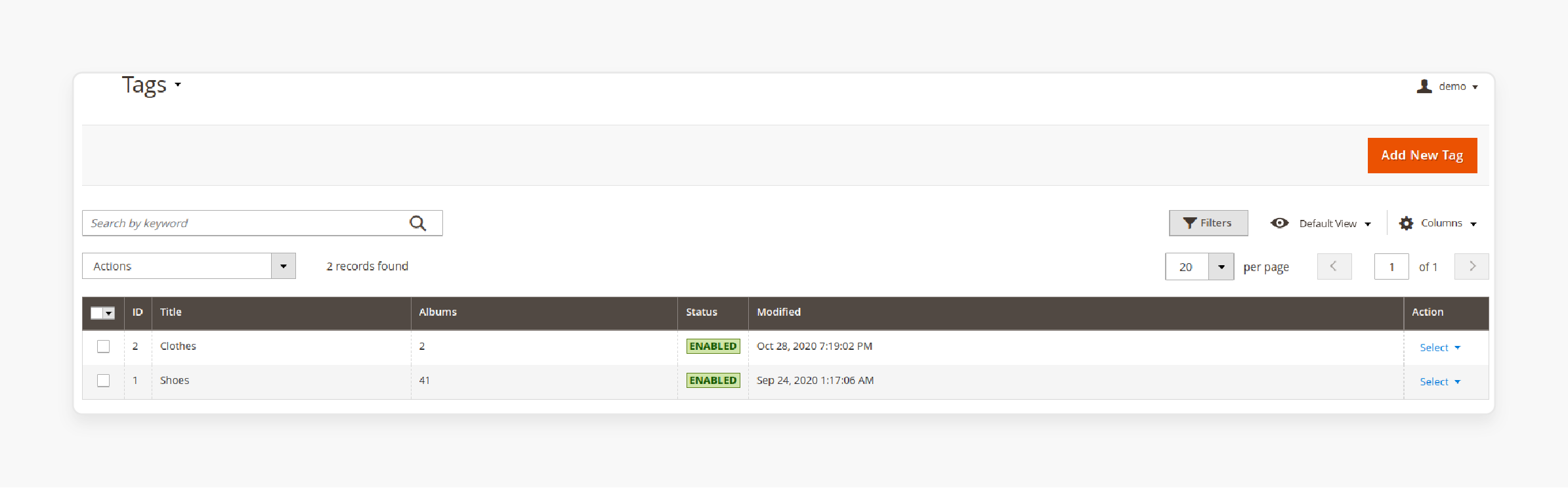 Manage Tags for Gallery Elements in Magento 2 Image Gallery Widget Backend